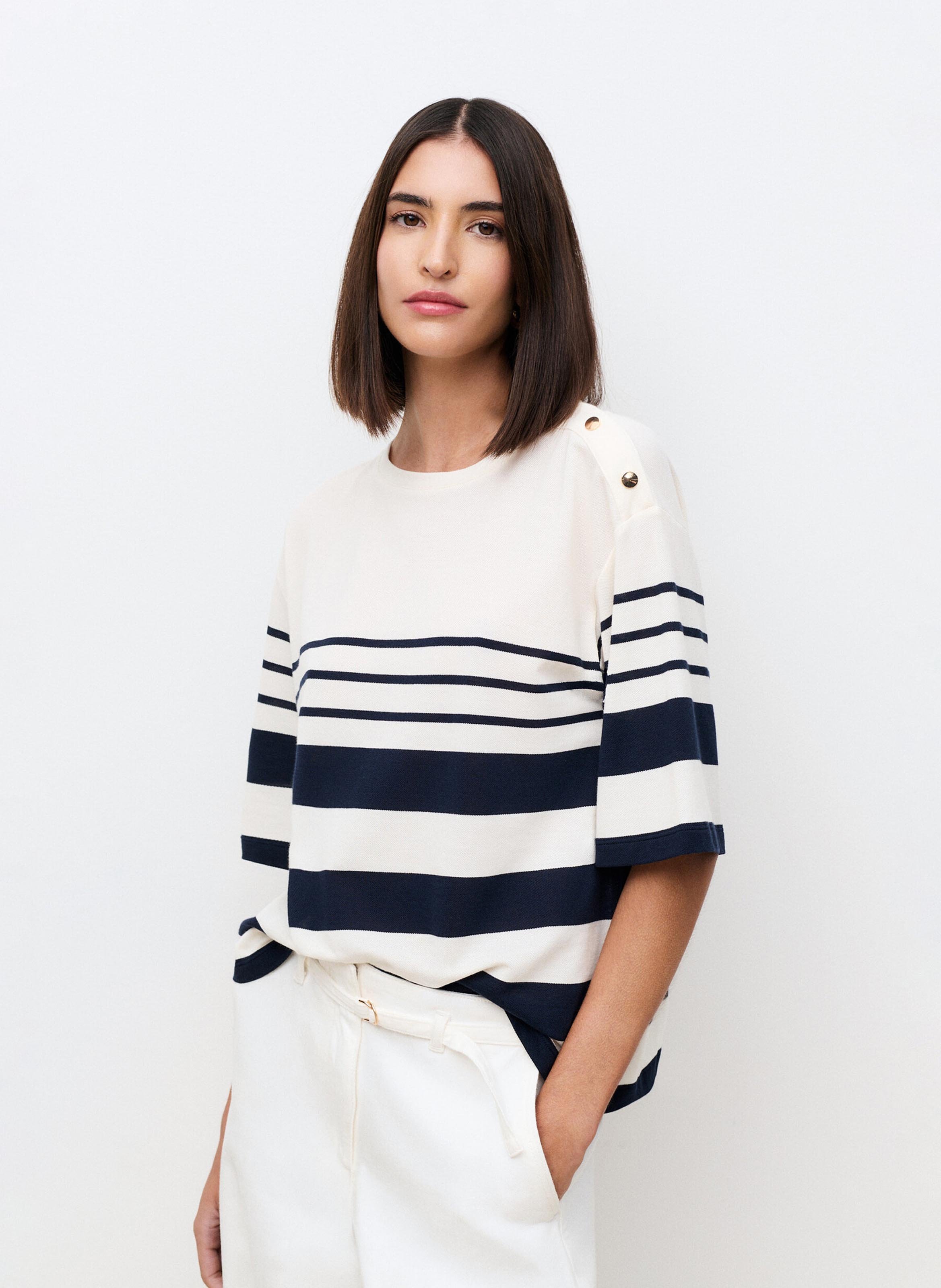 Camiseta con cuello redondo de rayas CAROLL Azul