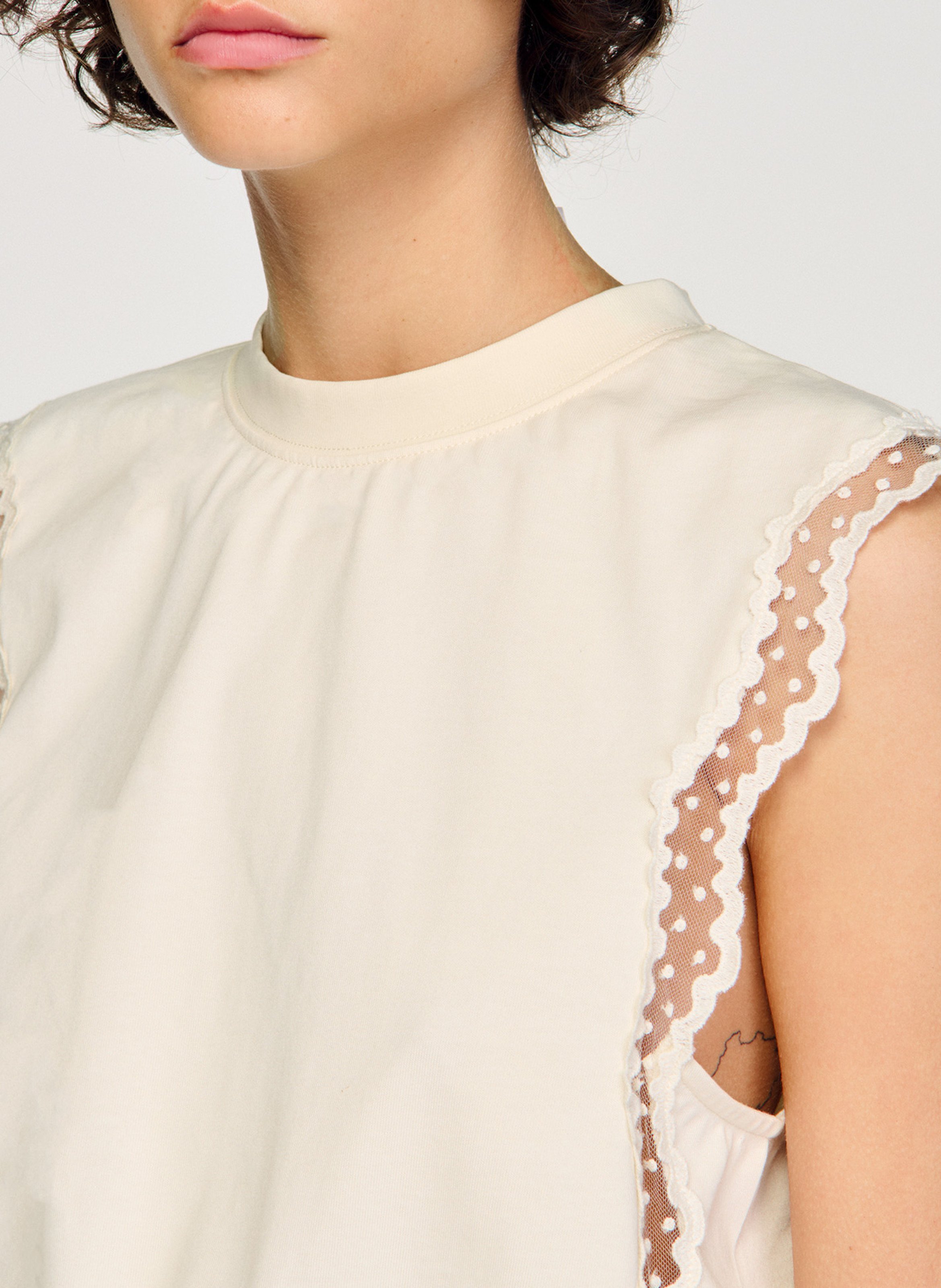 Kurzes Baumwoll-T-Shirt SANDRO Beige