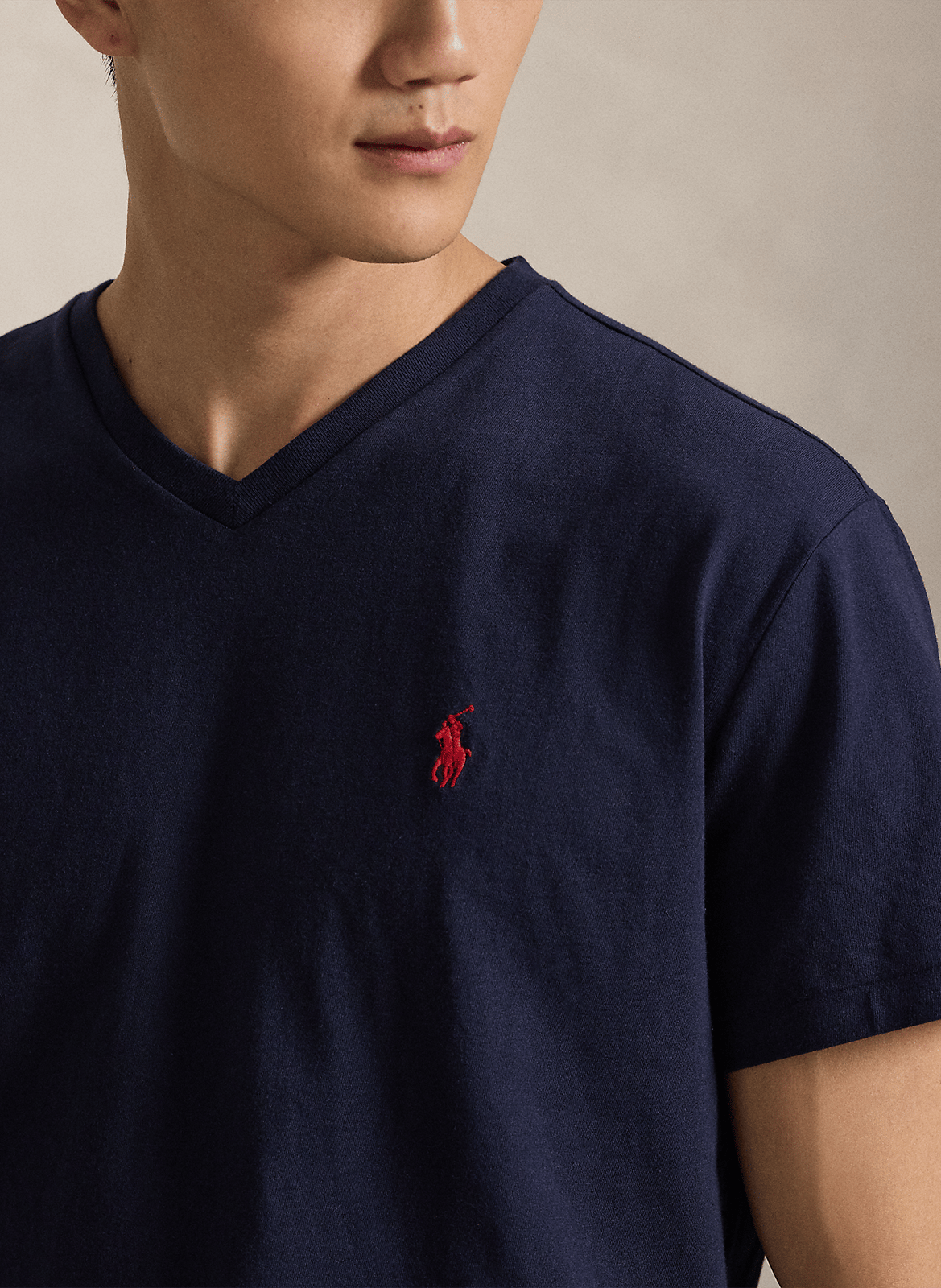 Baumwoll-T-Shirt mit V-Ausschnitt POLO RALPH LAUREN Blau