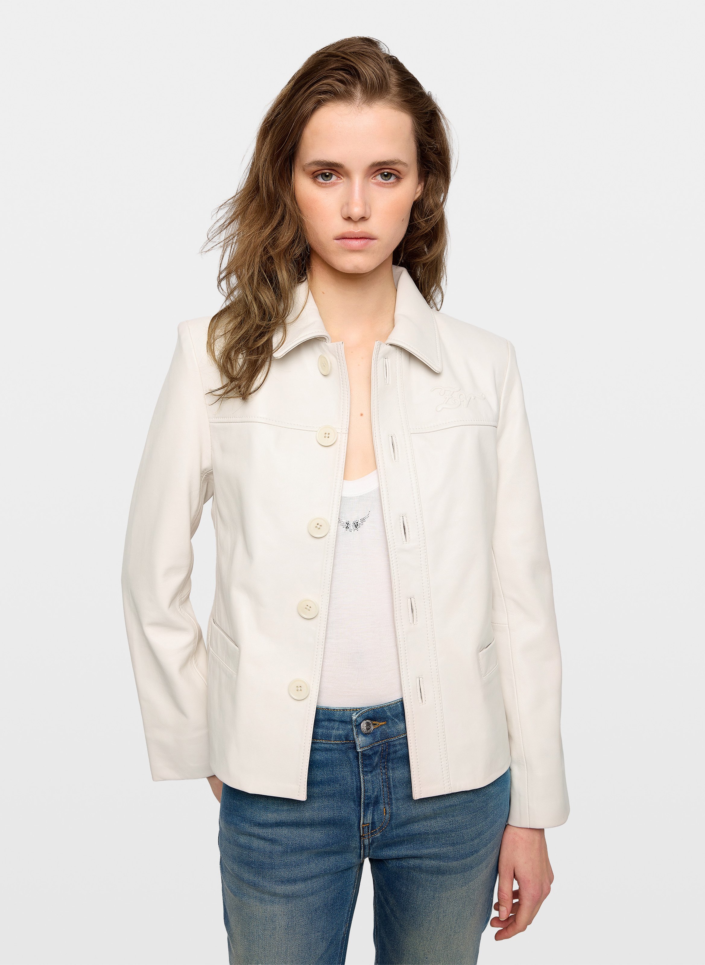 Lambskin leather jacket with classic collar ZADIG&VOLTAIRE White
