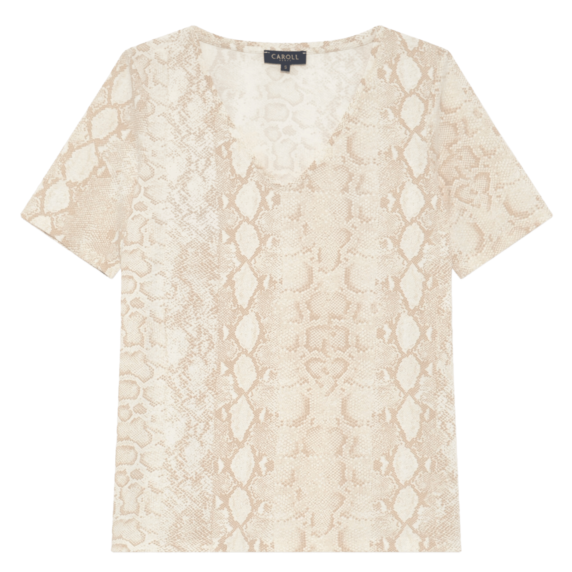 Tee-shirt col V droit imprimé CAROLL Beige