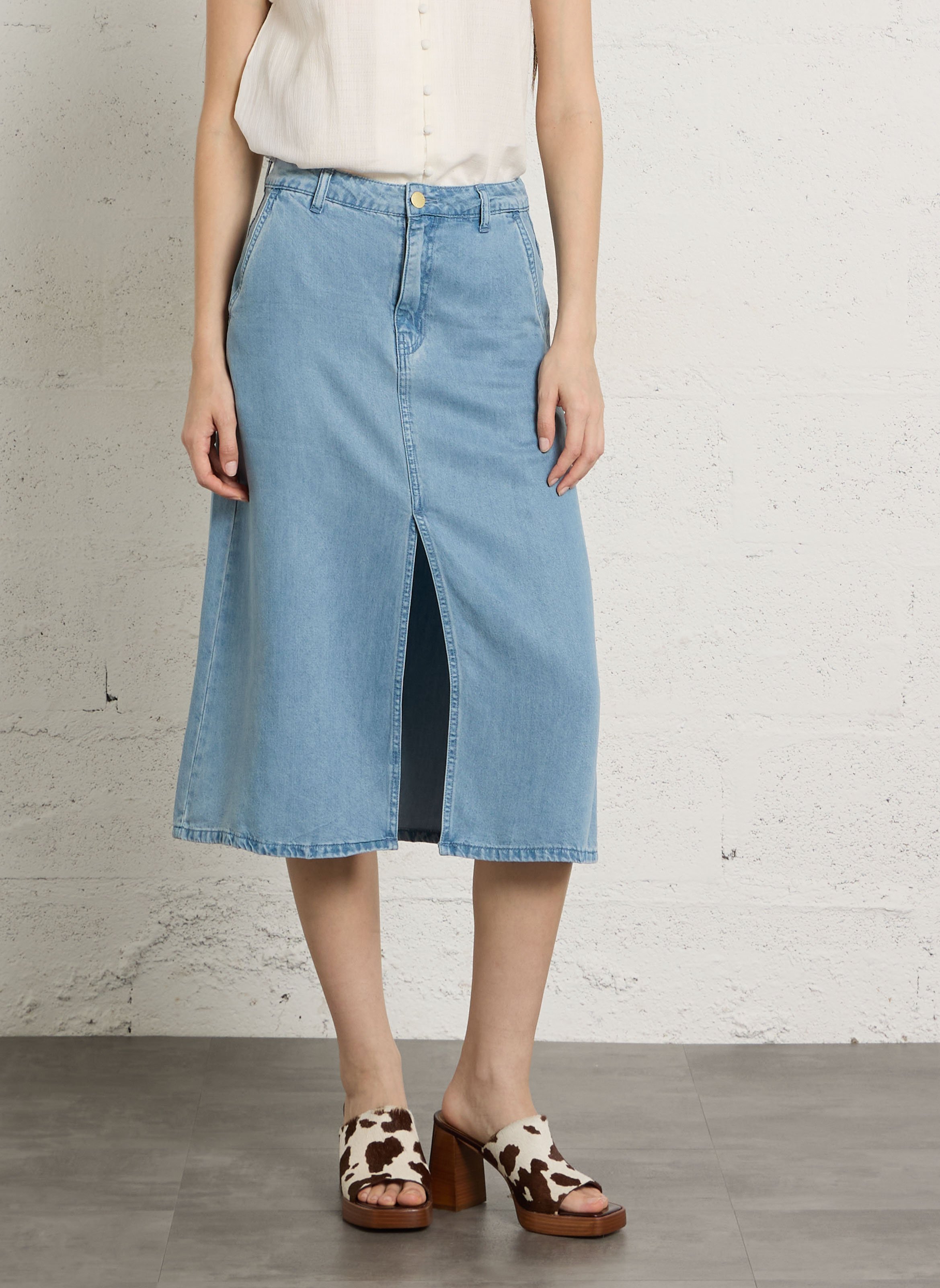 Halflange, soepelvallende, gerende rok LA PETITE ETOILE Jeans Stone