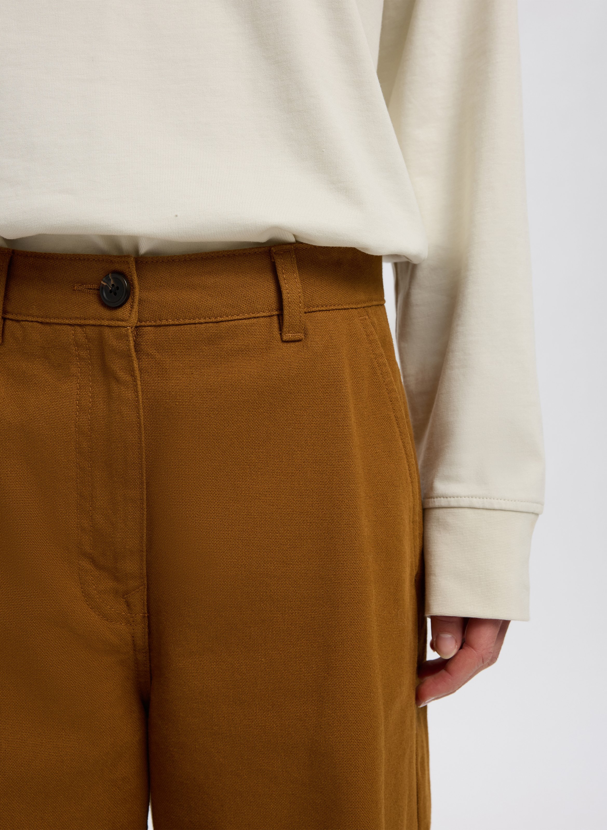 Wide-leg trousers in cotton and linen SELECTED Brown