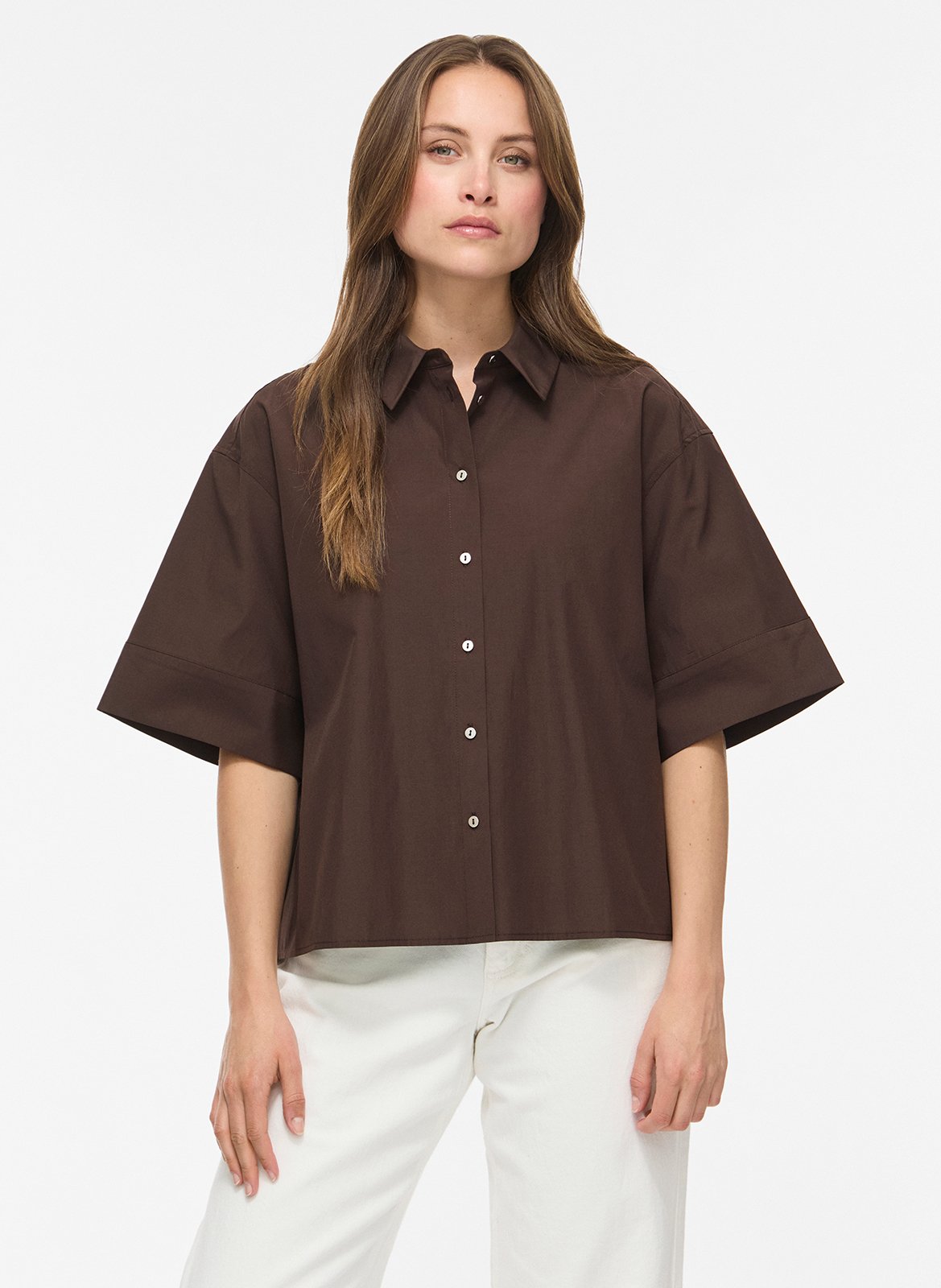 Straight shirt with classic collar VILA Brown