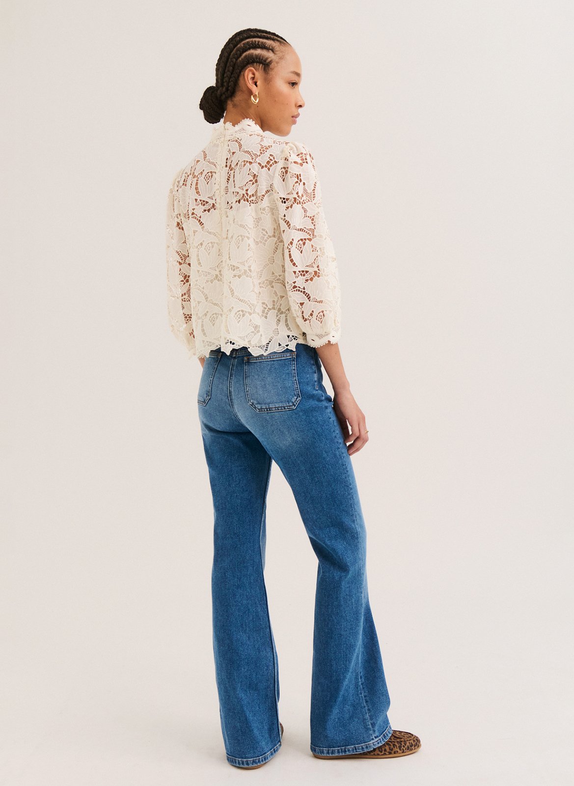 High-neck lace top PABLO Beige