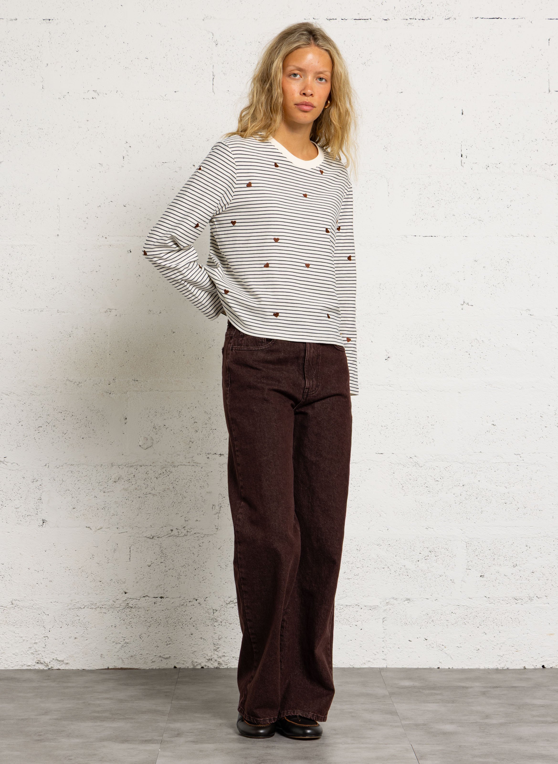 Gestreept T-shirt met lange mouwen DES PETITS HAUTS Bruin