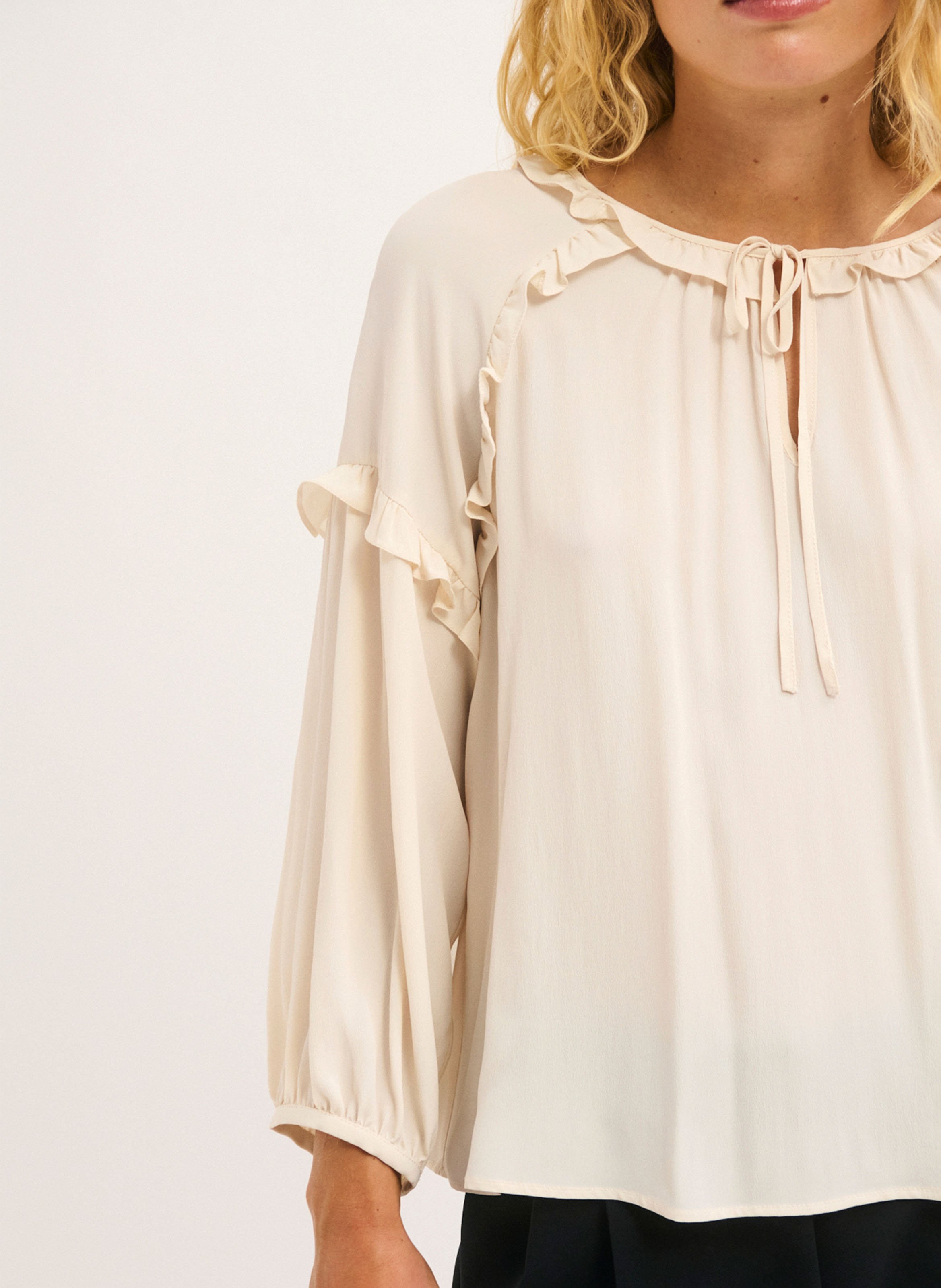 Ruimvallende blouse met ronde hals PABLO Beige