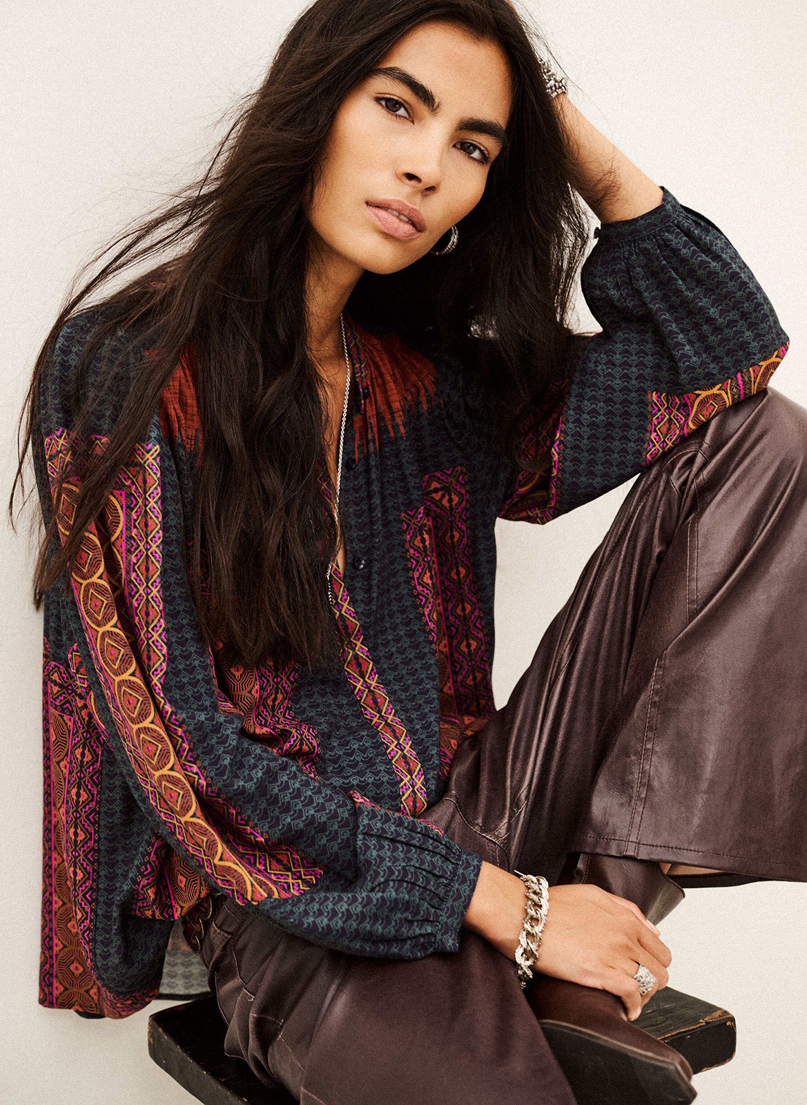Blouse ample imprimée col rond BA&SH Rouge