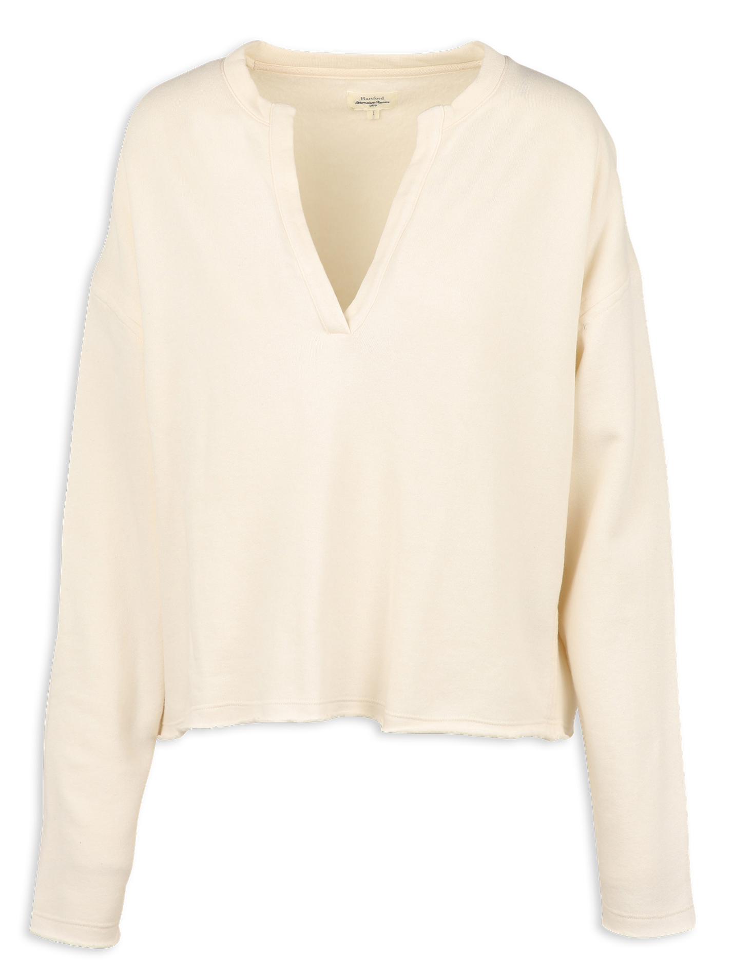 Sweat droit col v en coton mélangé HARTFORD Beige