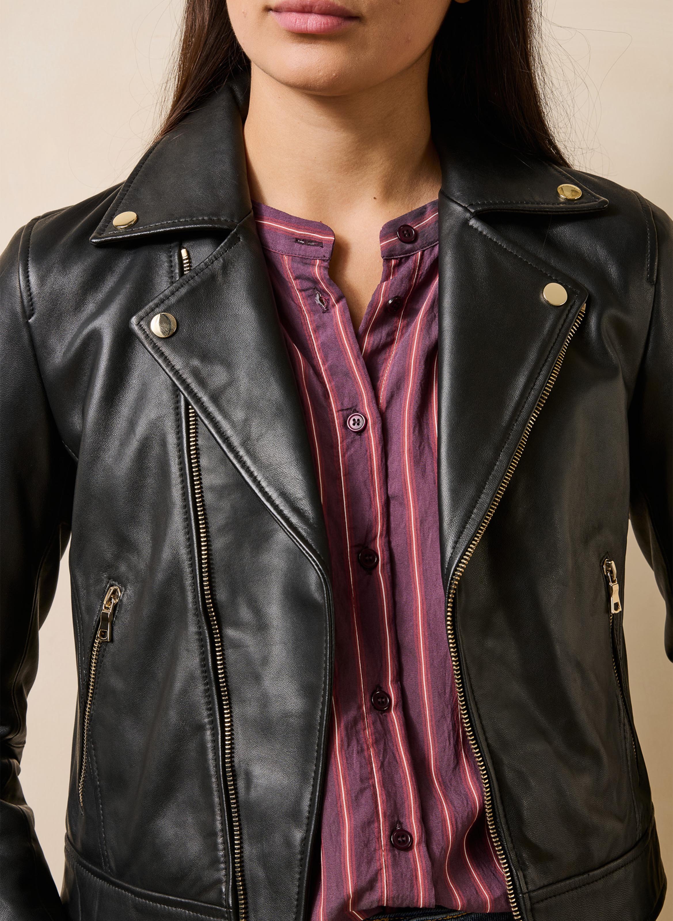 Blouson col tailleur en cuir  LA FEE MARABOUTEE Noir