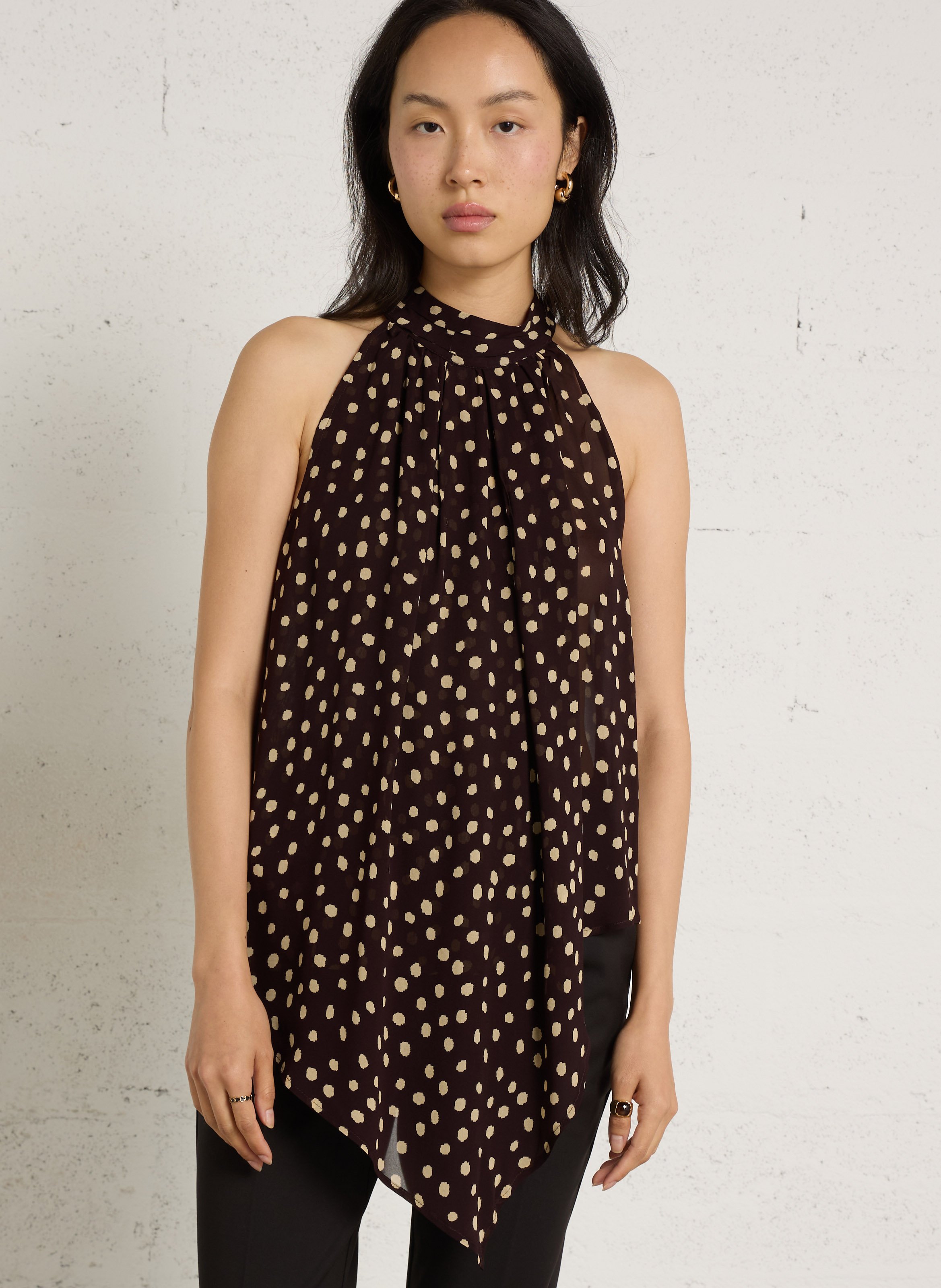 Asymmetric Printed Polka Dot Flowy Top IKKS Red