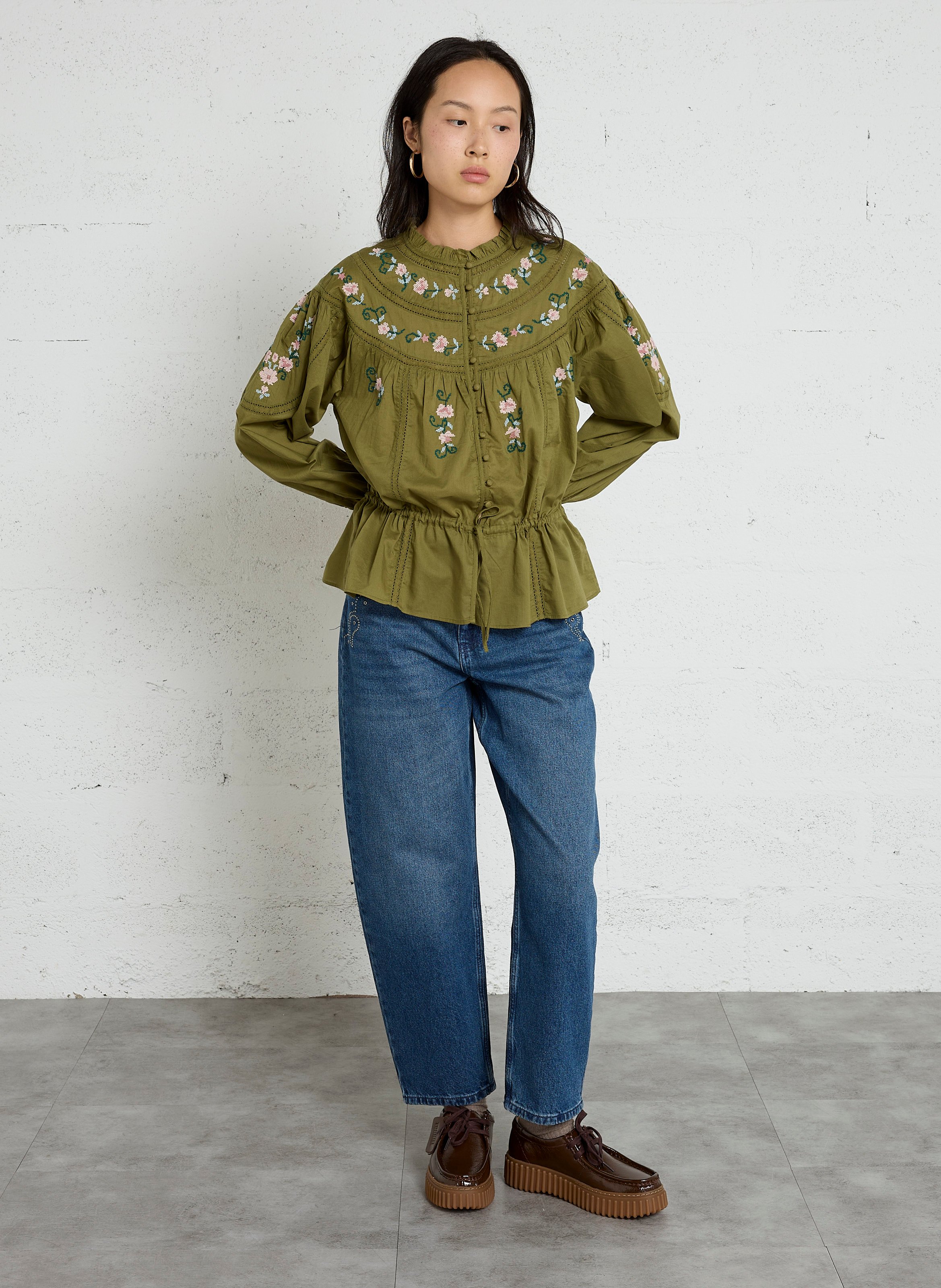 Button-Down Embroidered Blouse SUD EXPRESS Green