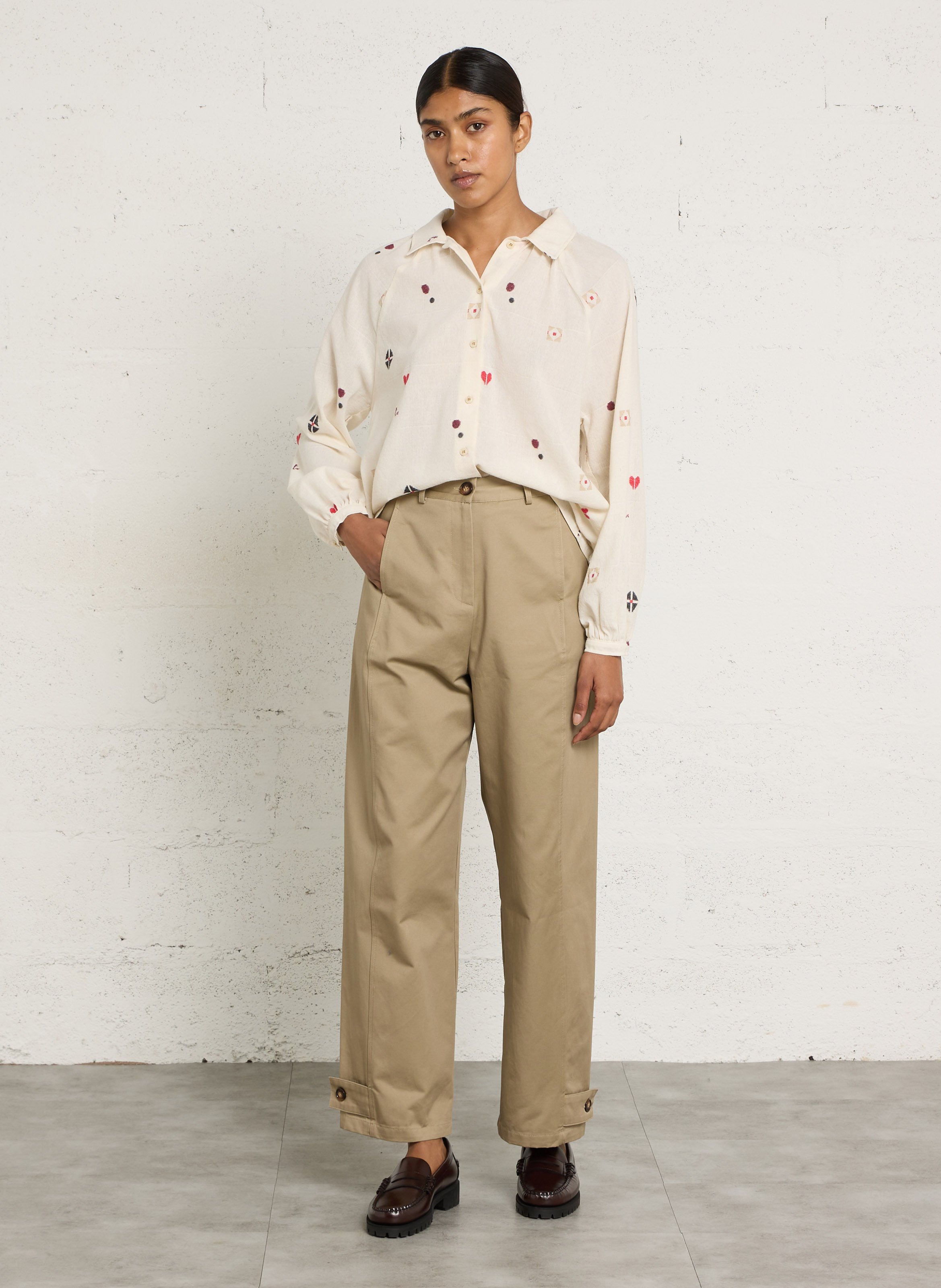 Cotton-blend loose-fit blouse TINSELS Beige