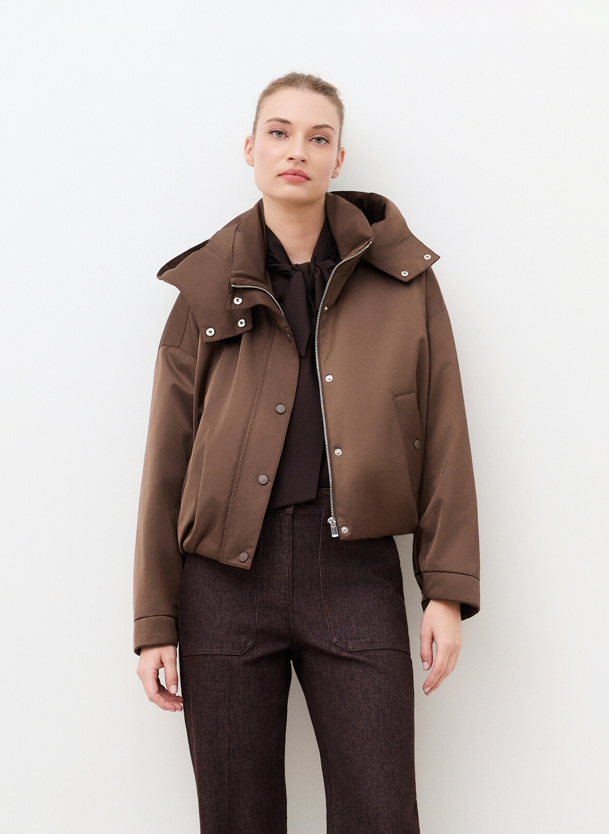Oversized Hooded Jacket CAROLL Brown