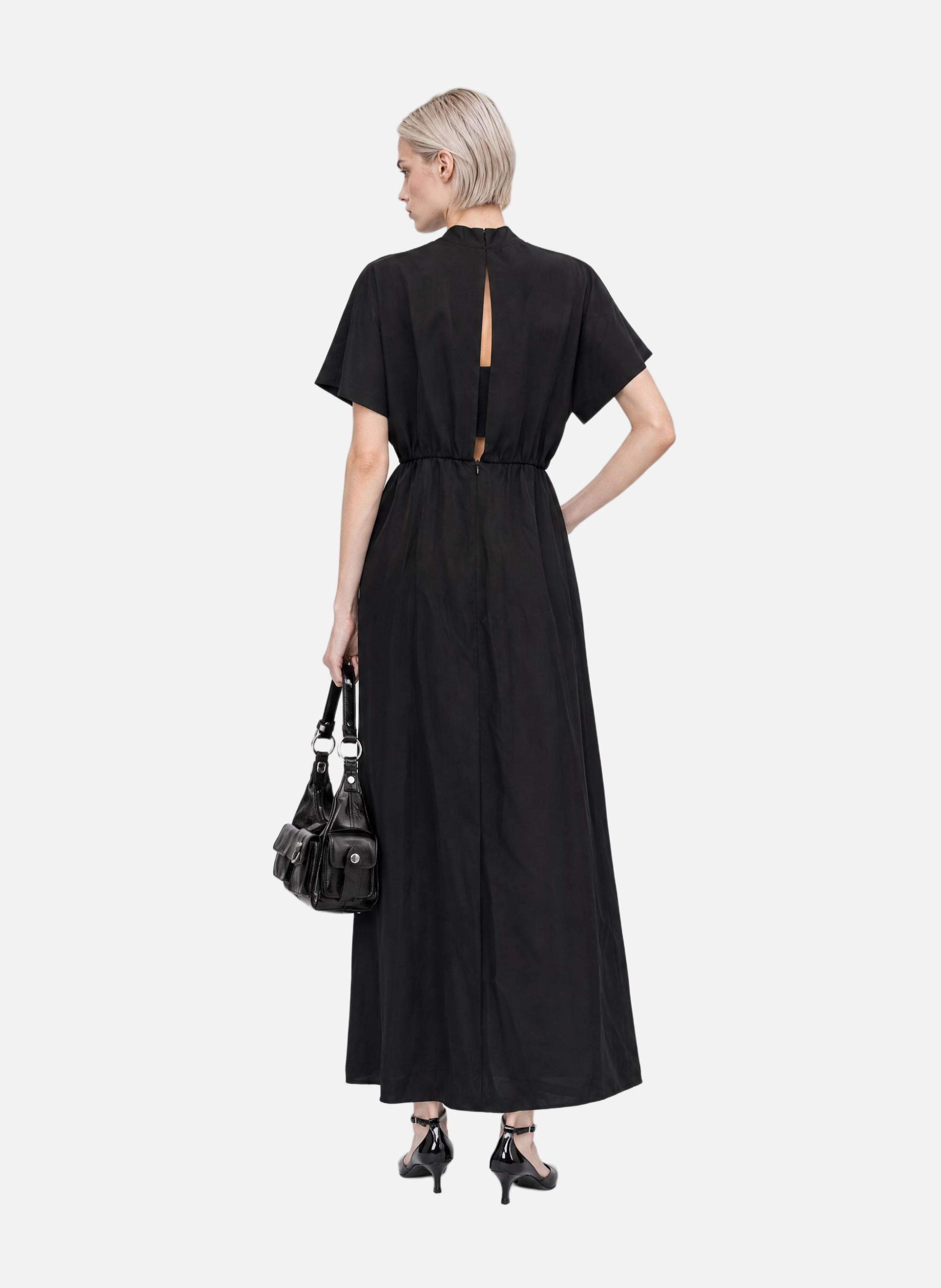 Long satin dress with lavallière collar THE KOOPLES Black