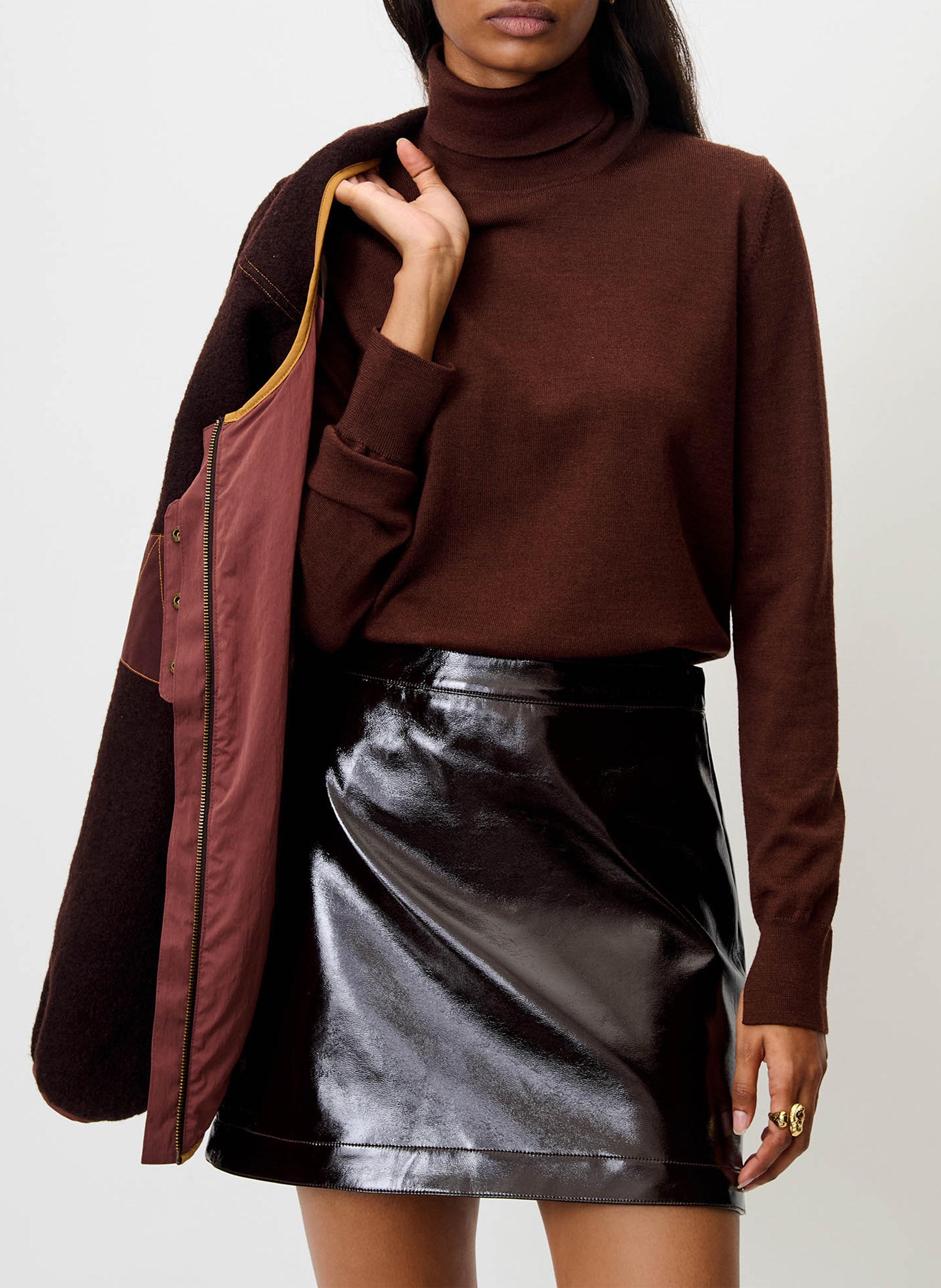 Pull droit col roulé en laine SESSUN Marron