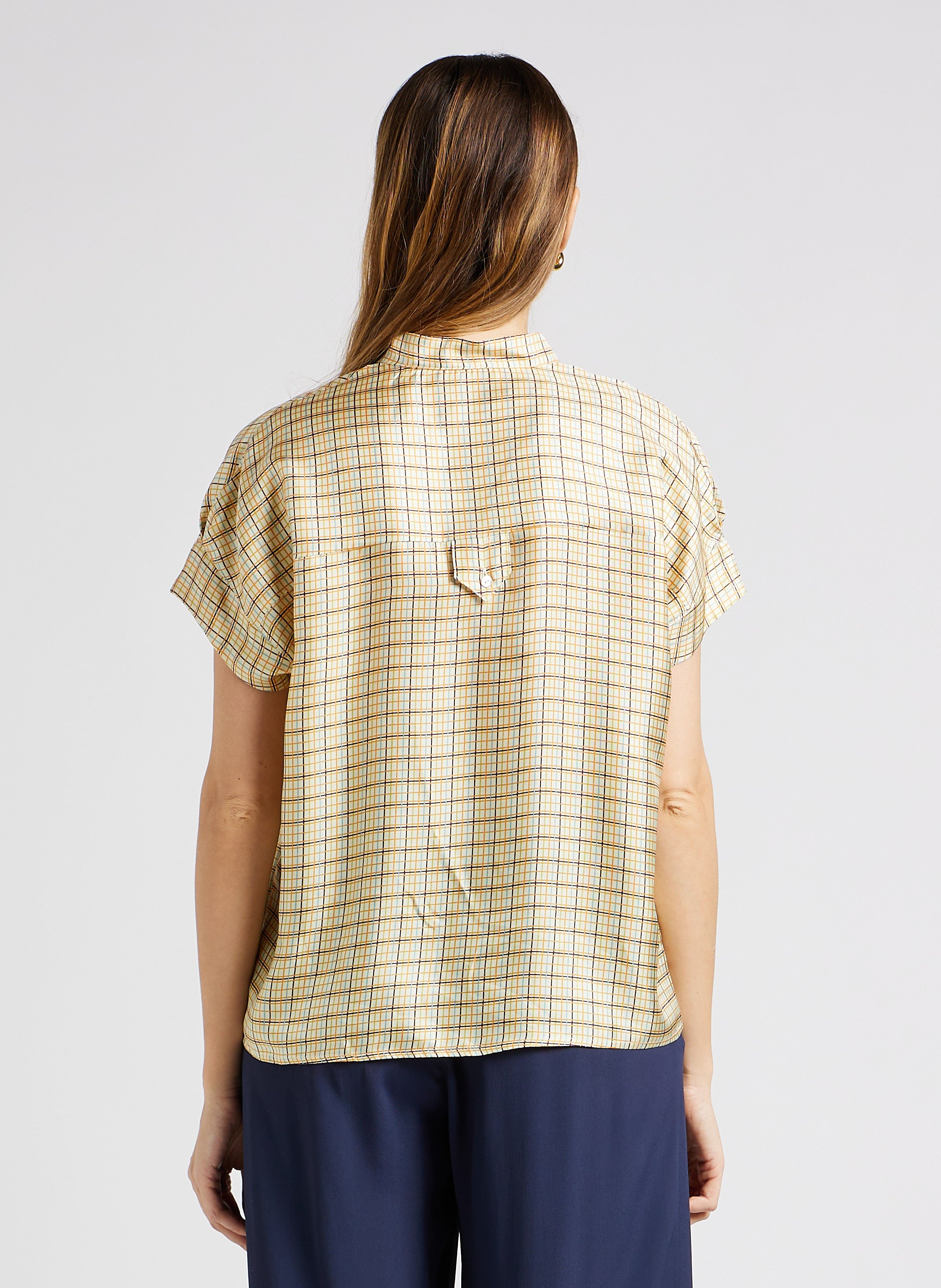 Zijden overhemd met print en maokraag MOMONI Geel