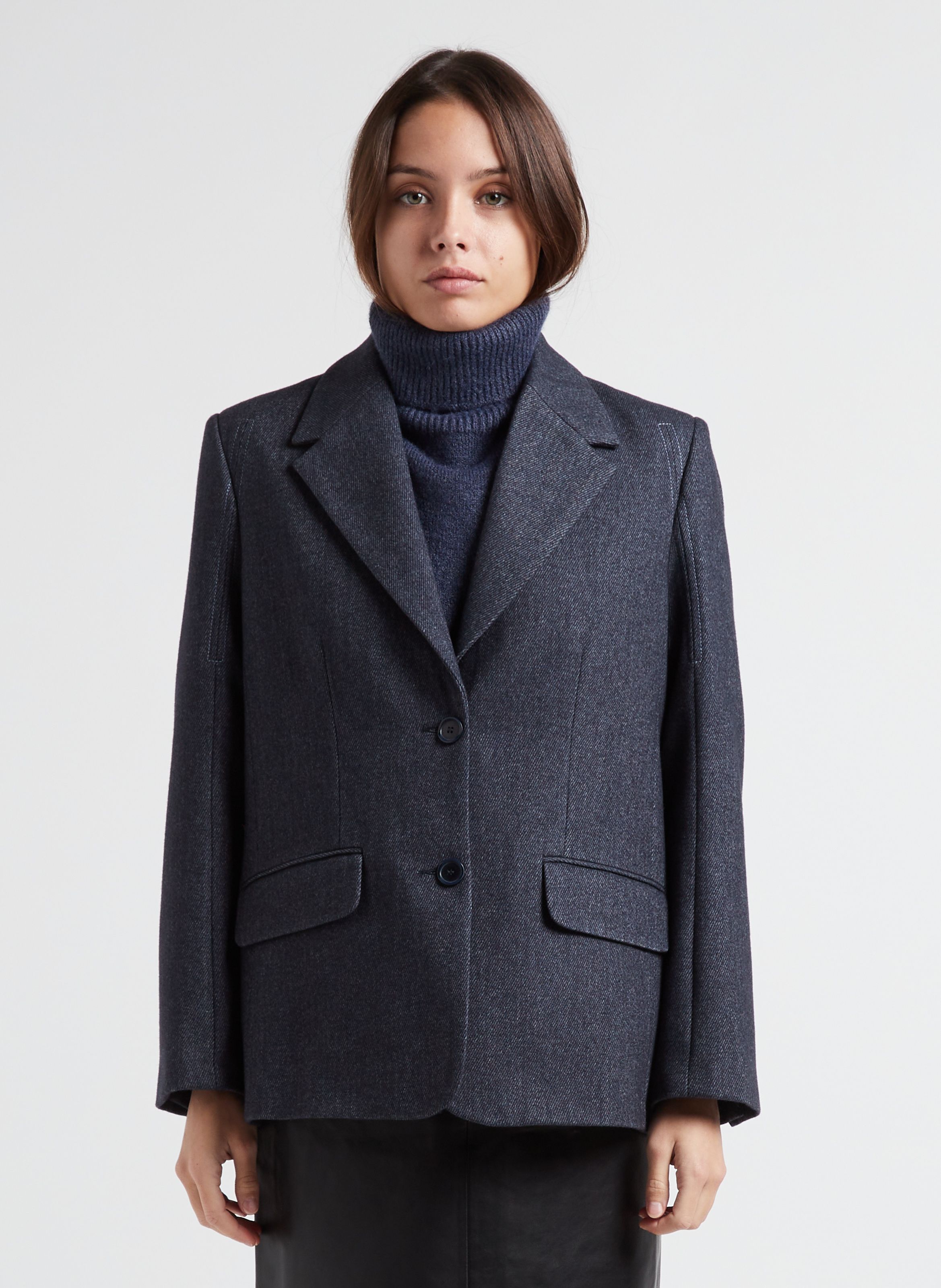 Oversize Wool blend Blazer With Tailored Collar Anthracite Chine