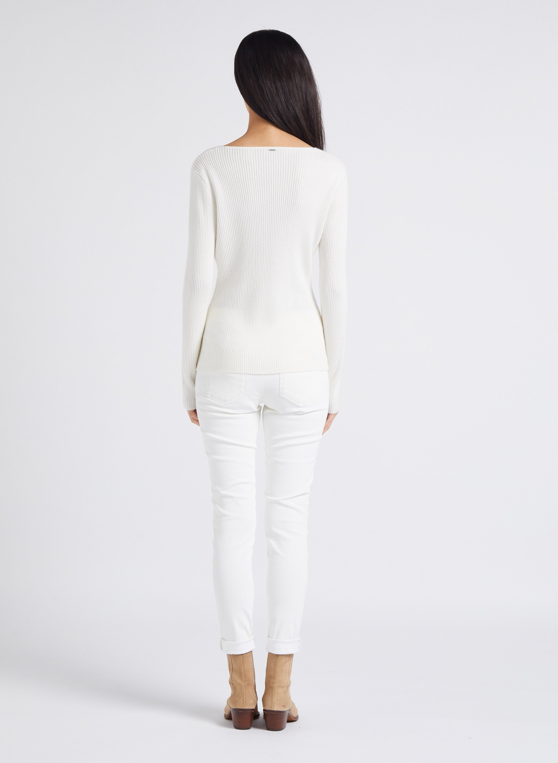 Jean enduit skinny taille haute en coton melange Blanc