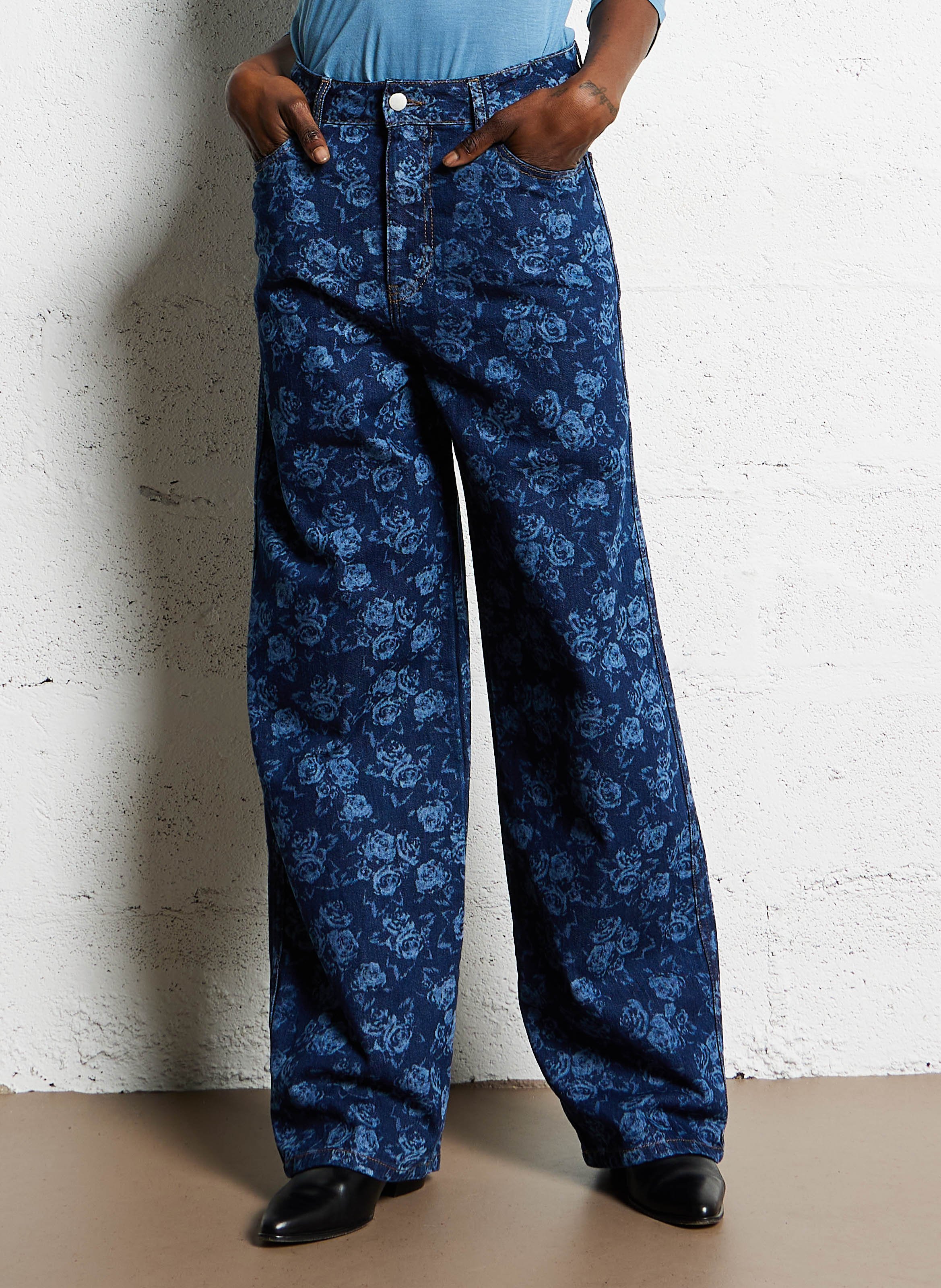 Jean large à motifs en coton  THE TINY BIG SISTER Bleu