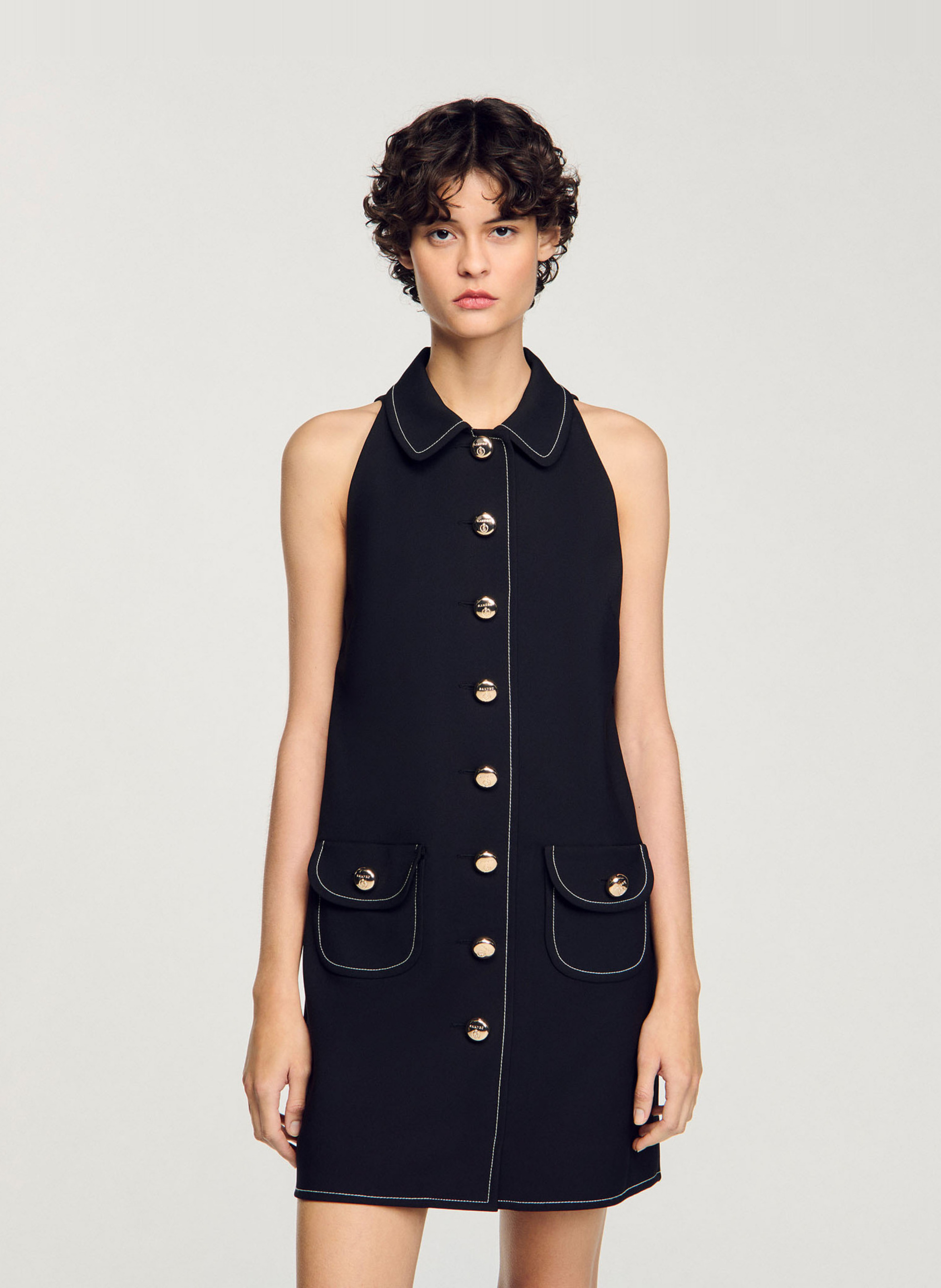 Robe courte col rond à bijoux Noir Sandro - Femme SFPRO03312