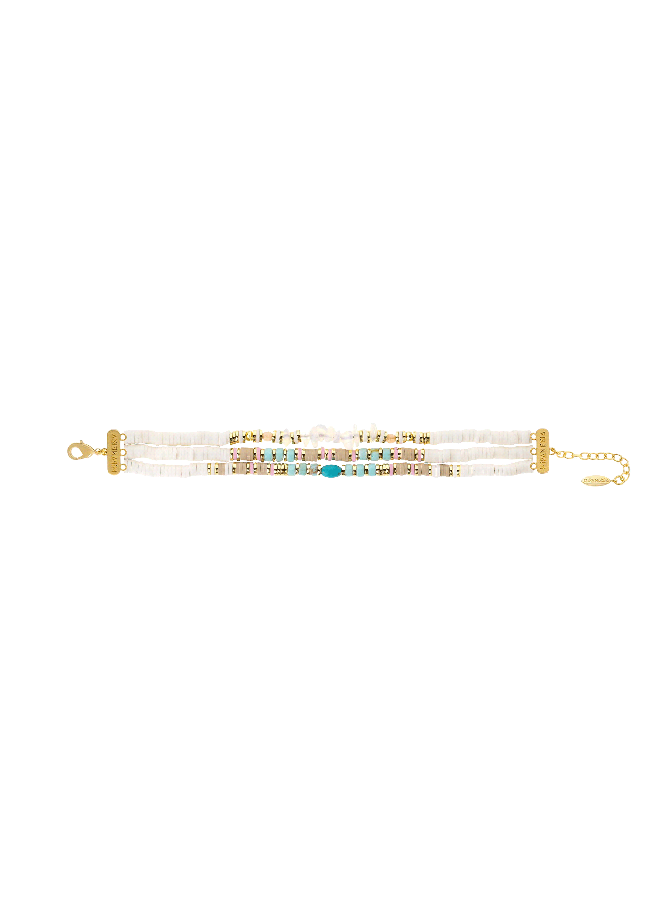 Adjustable multilayer bracelet with beads HIPANEMA White