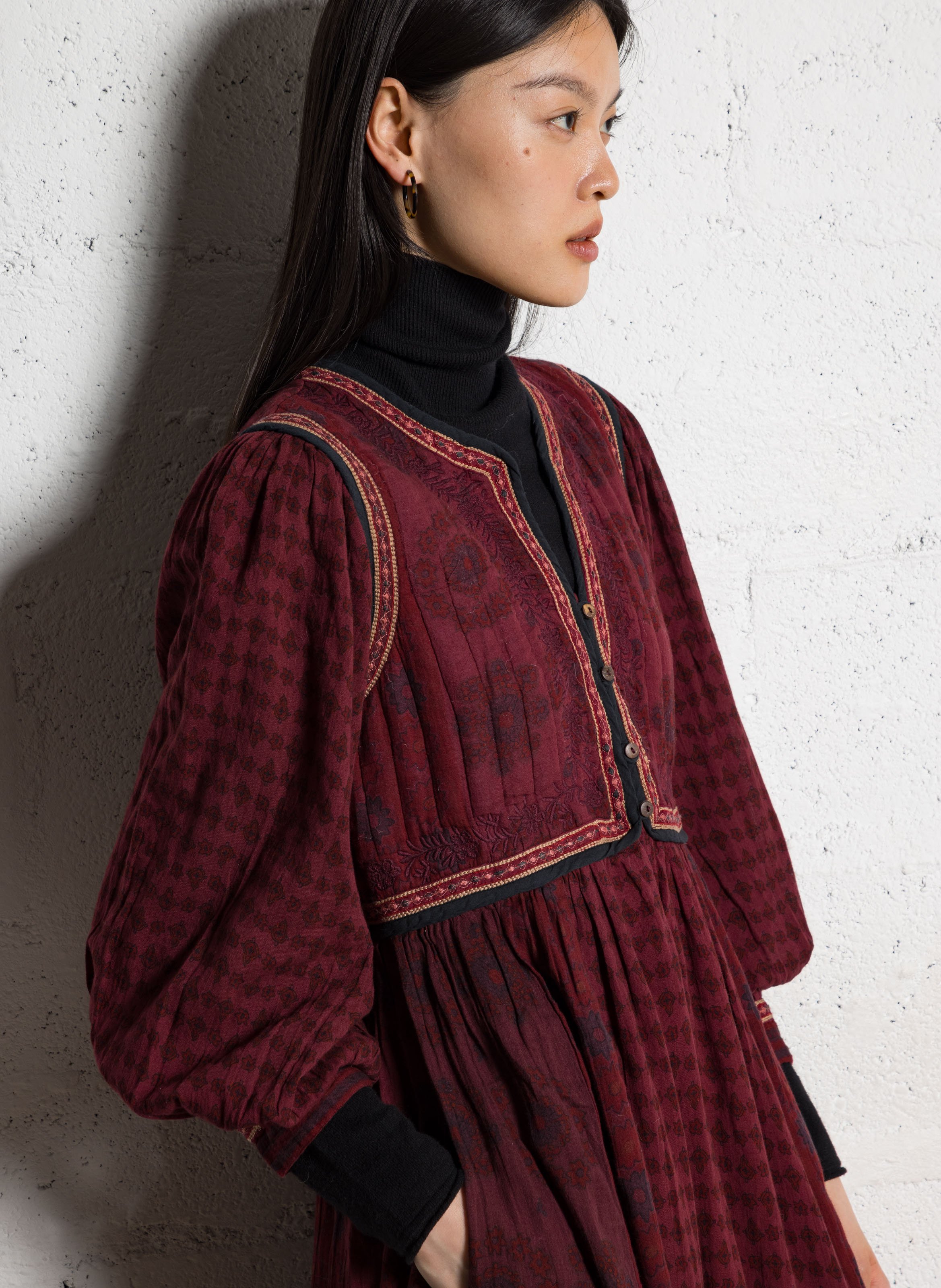 Long dress with Tunisian collar in floral pattern MAISON HOTEL Red