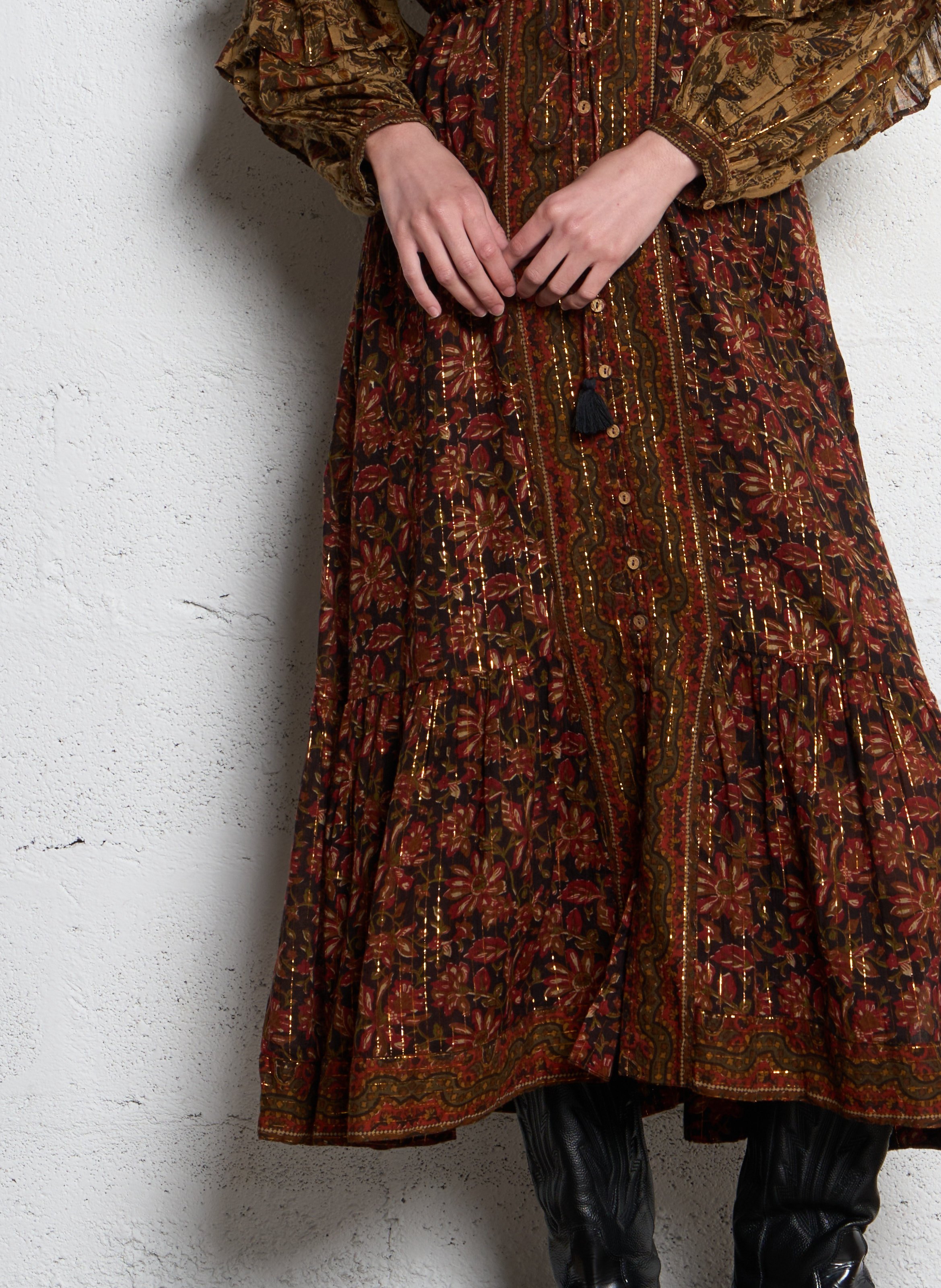 Flared long cotton-blend dress MAISON HOTEL Orange