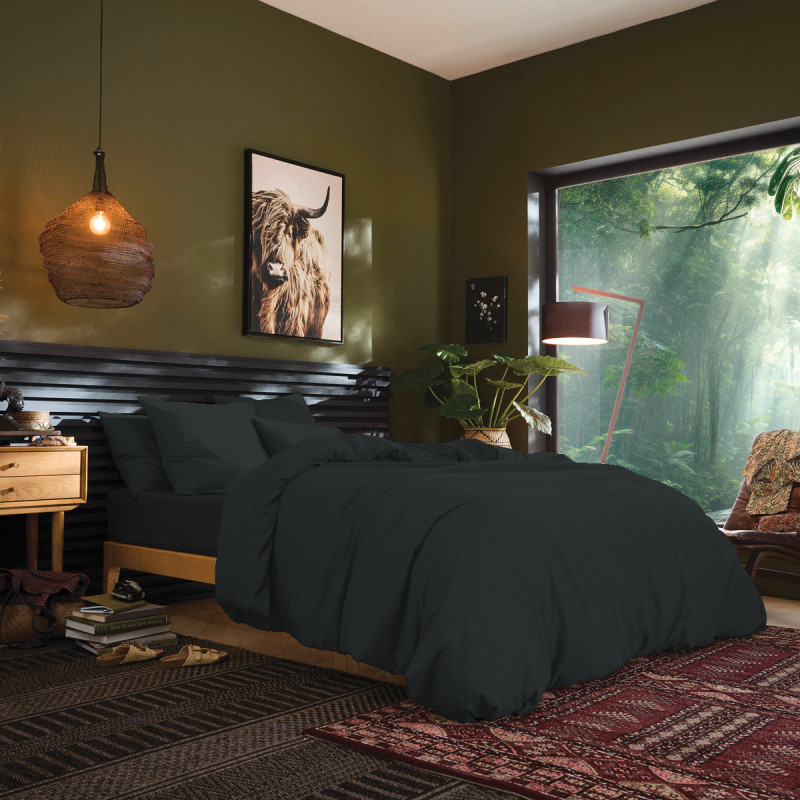 Flat sheet "premium" for single & double beds COTON PUR Black