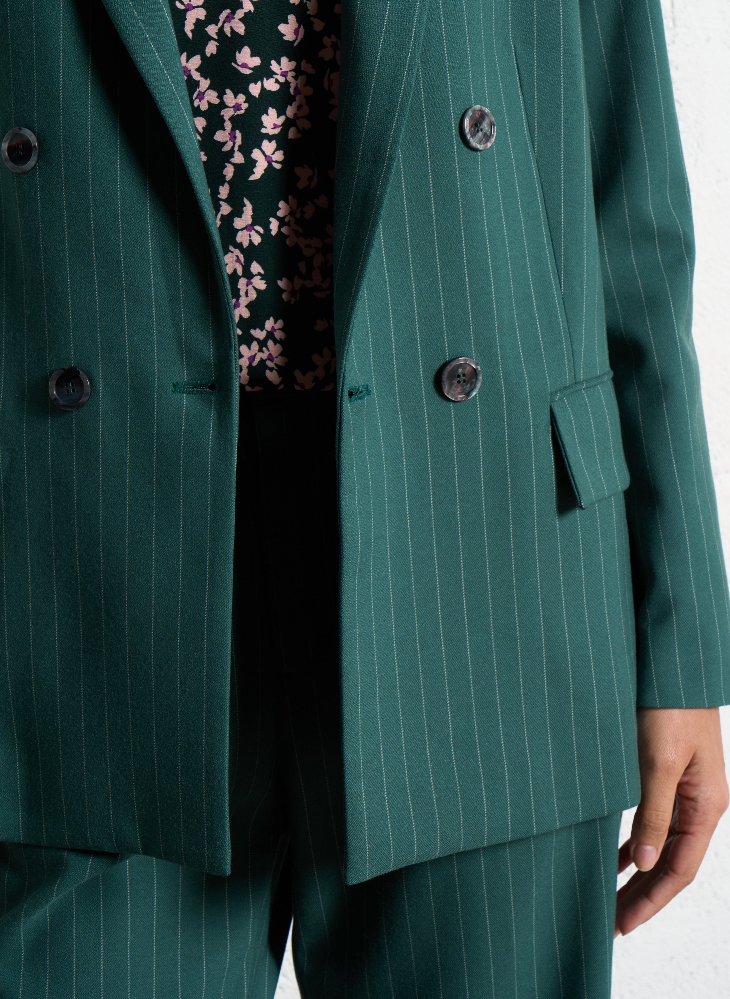 Straight tailored blazer with pinstripes ONE STEP Green