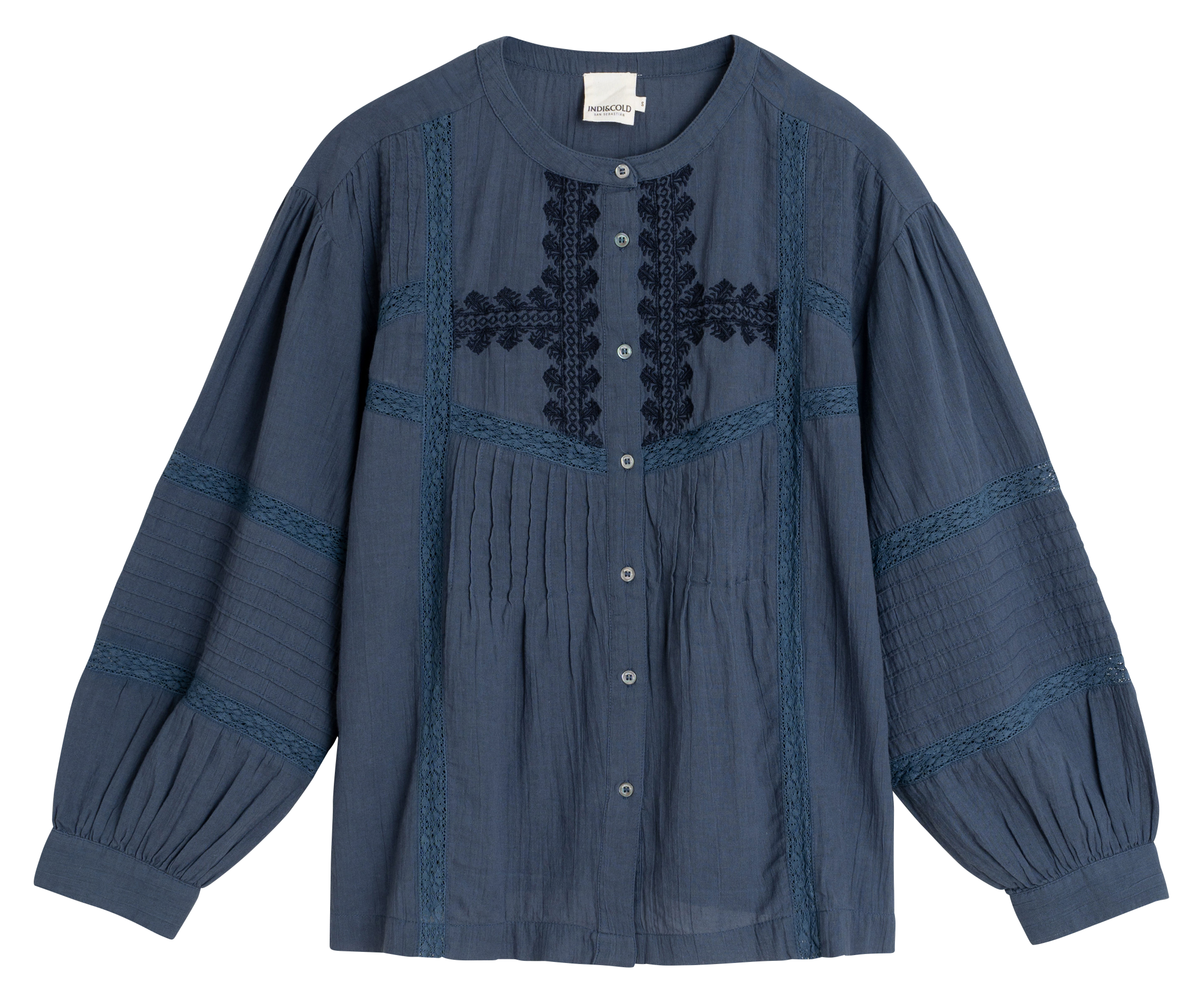 Chemise ample col rond en coton bio INDI & COLD Bleu