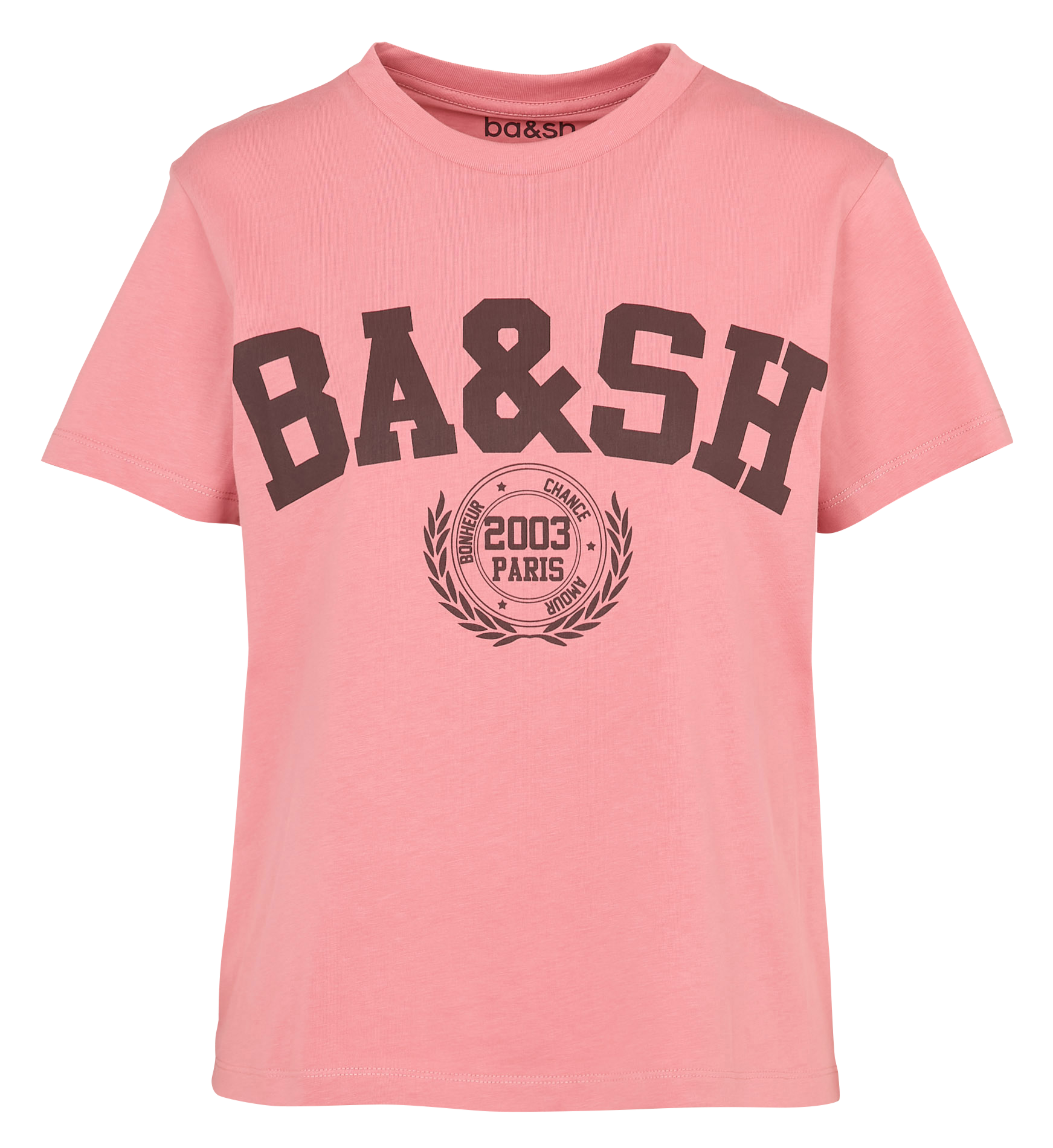 Straight round-neck cotton T-shirt with screen print BA&SH Pink