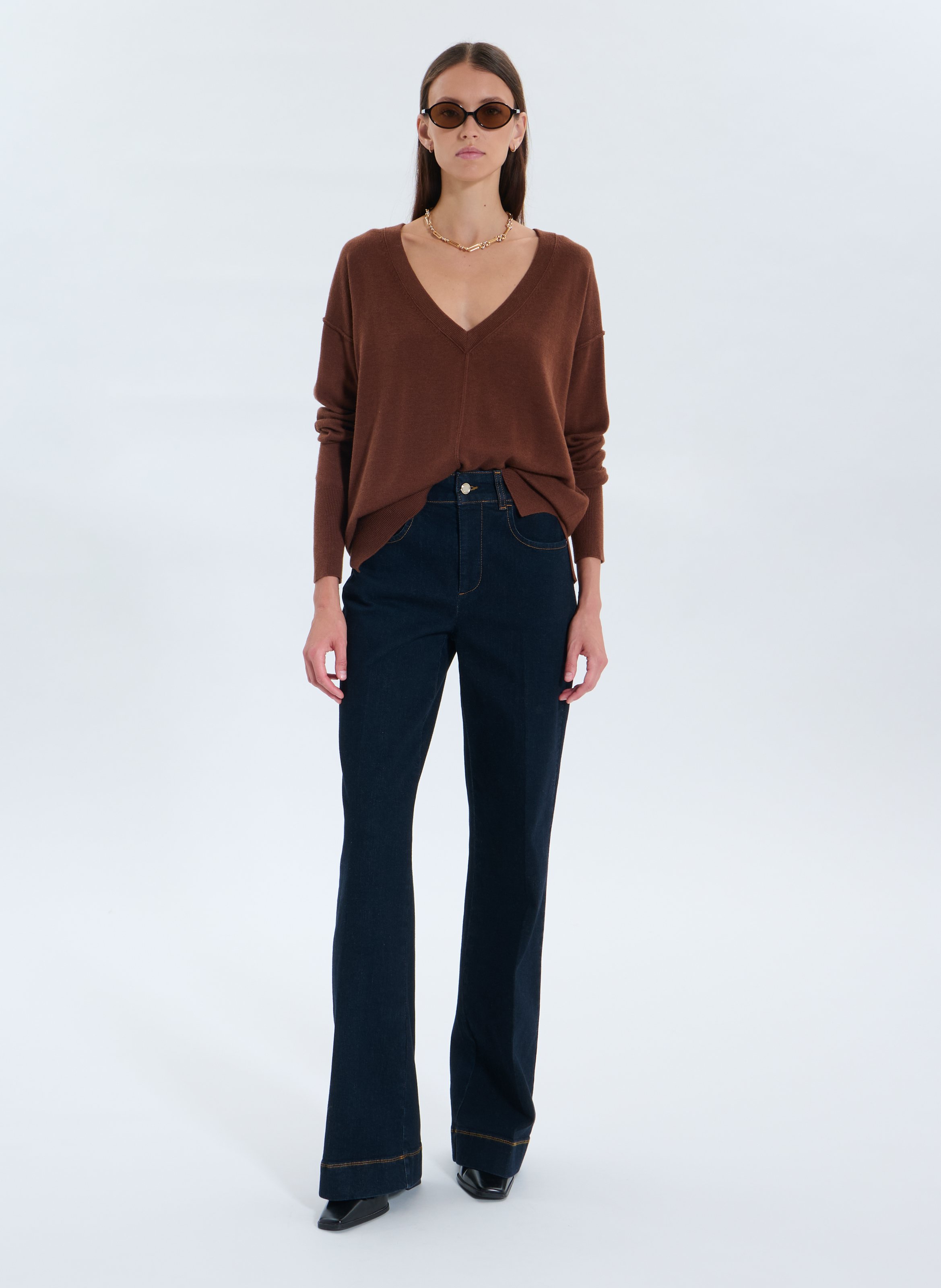 Fitted V-neck sweater ZAPA Brown