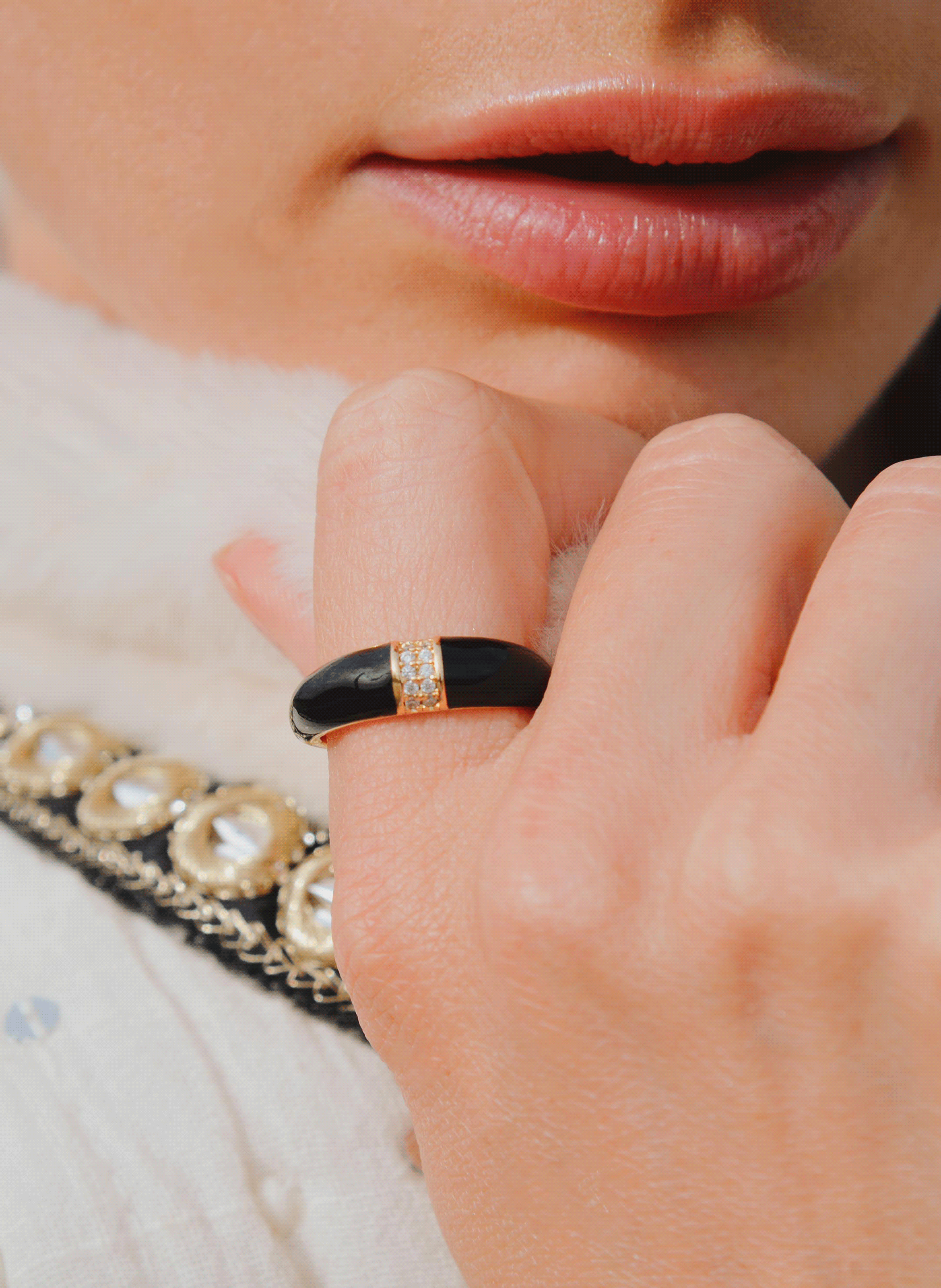 Adjustable enamel ring HIPANEMA Black