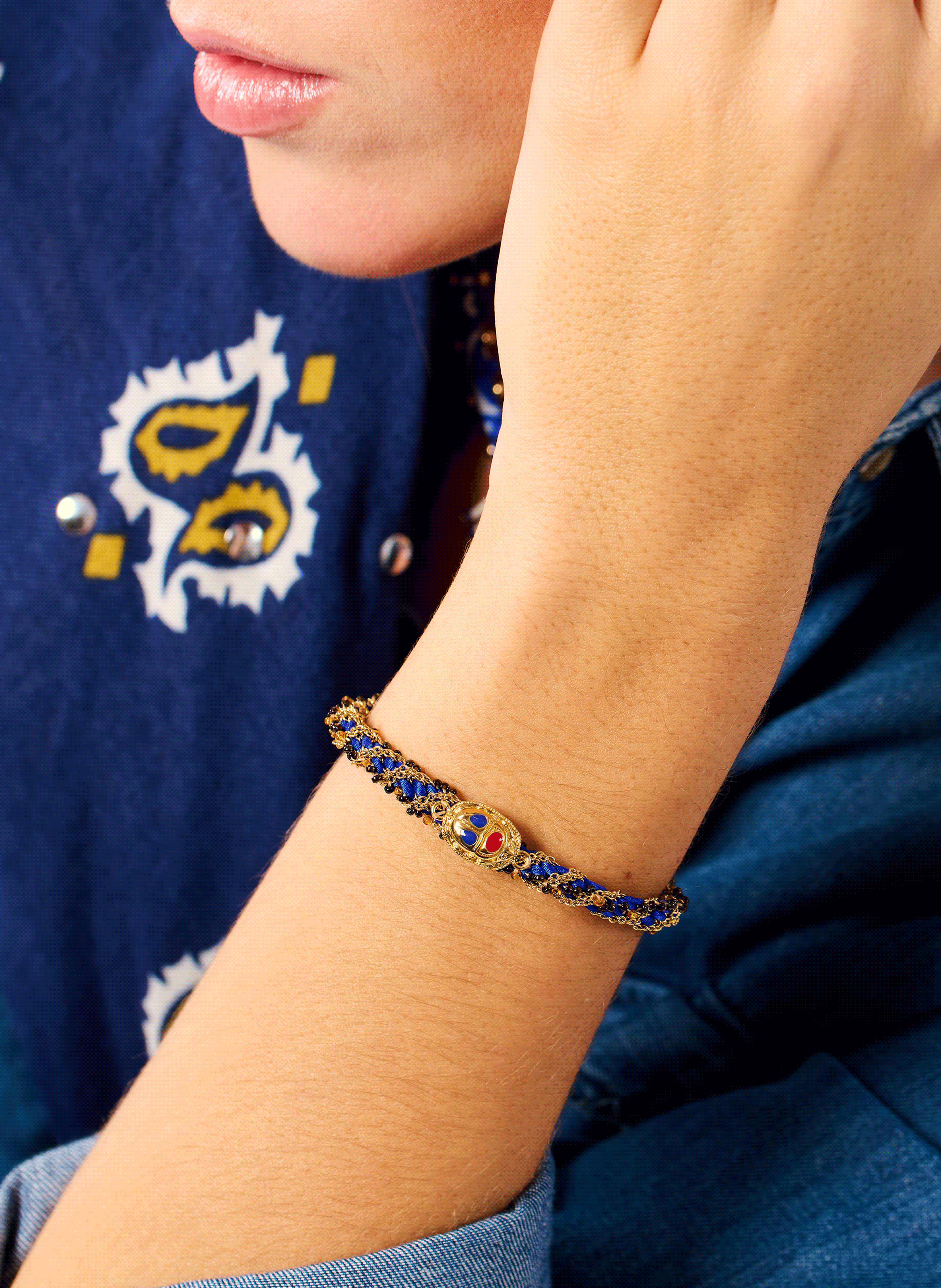 Adjustable chain and cabochon bracelet HIPANEMA Blue