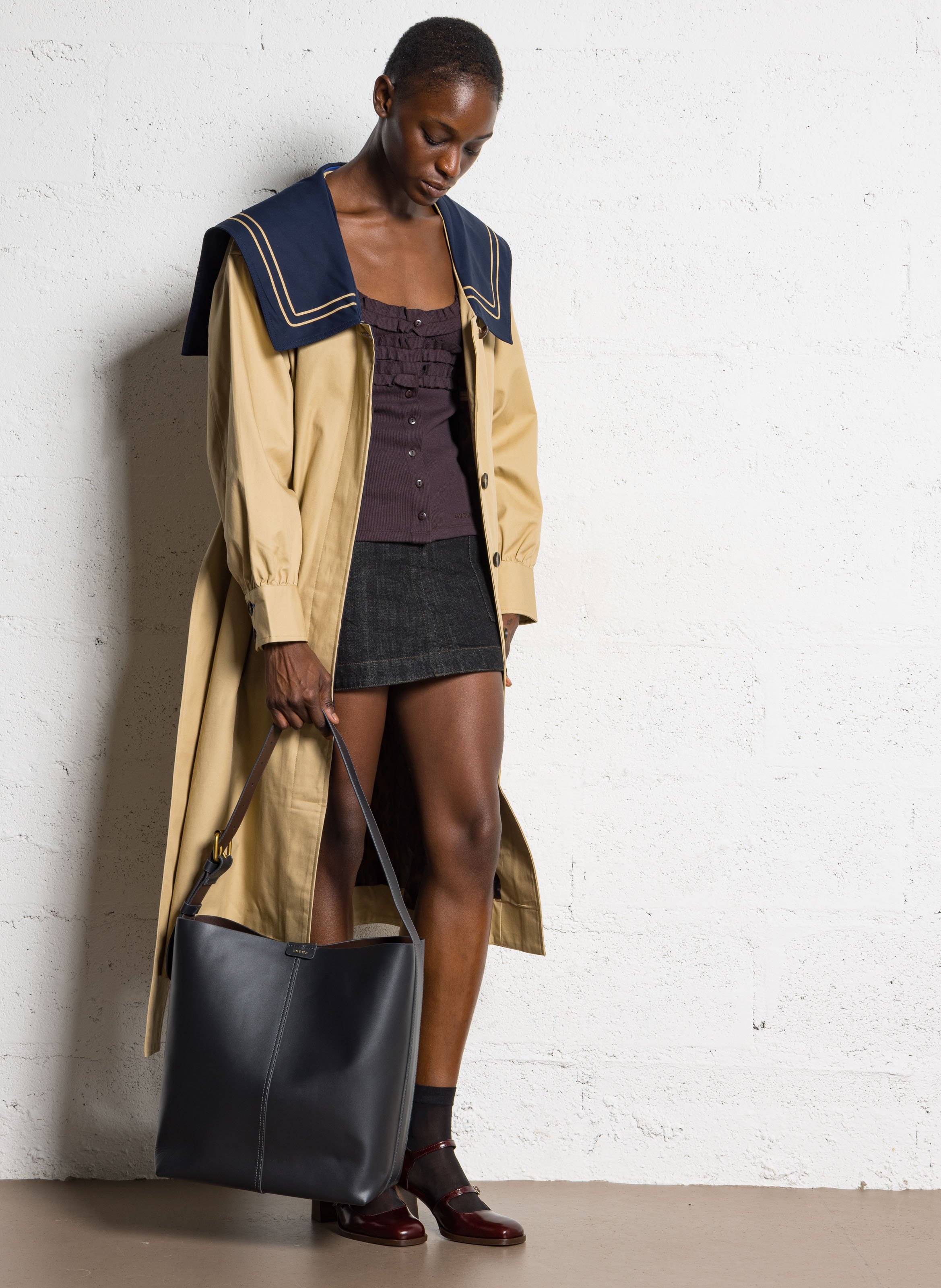 Reversible leather bucket bag SOEUR Brown