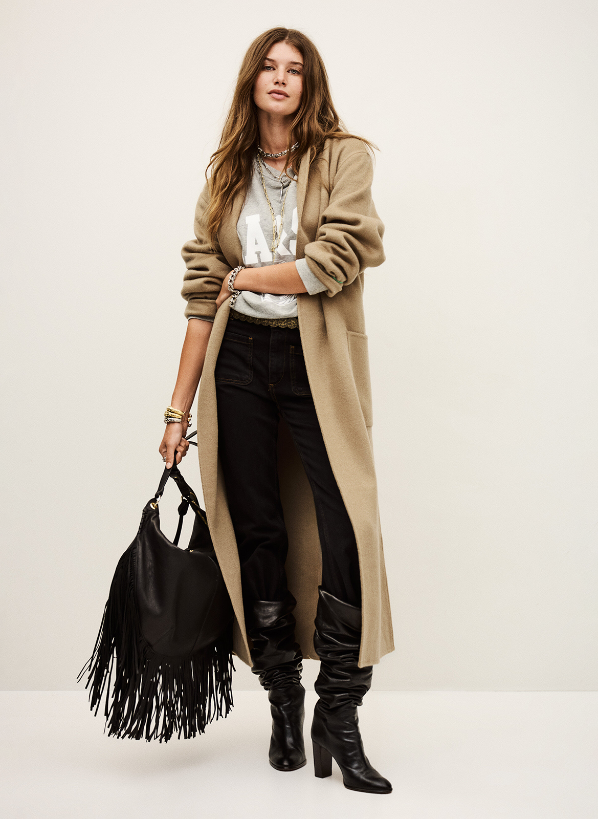 Long wool blend v-neck coat BA&SH Brown