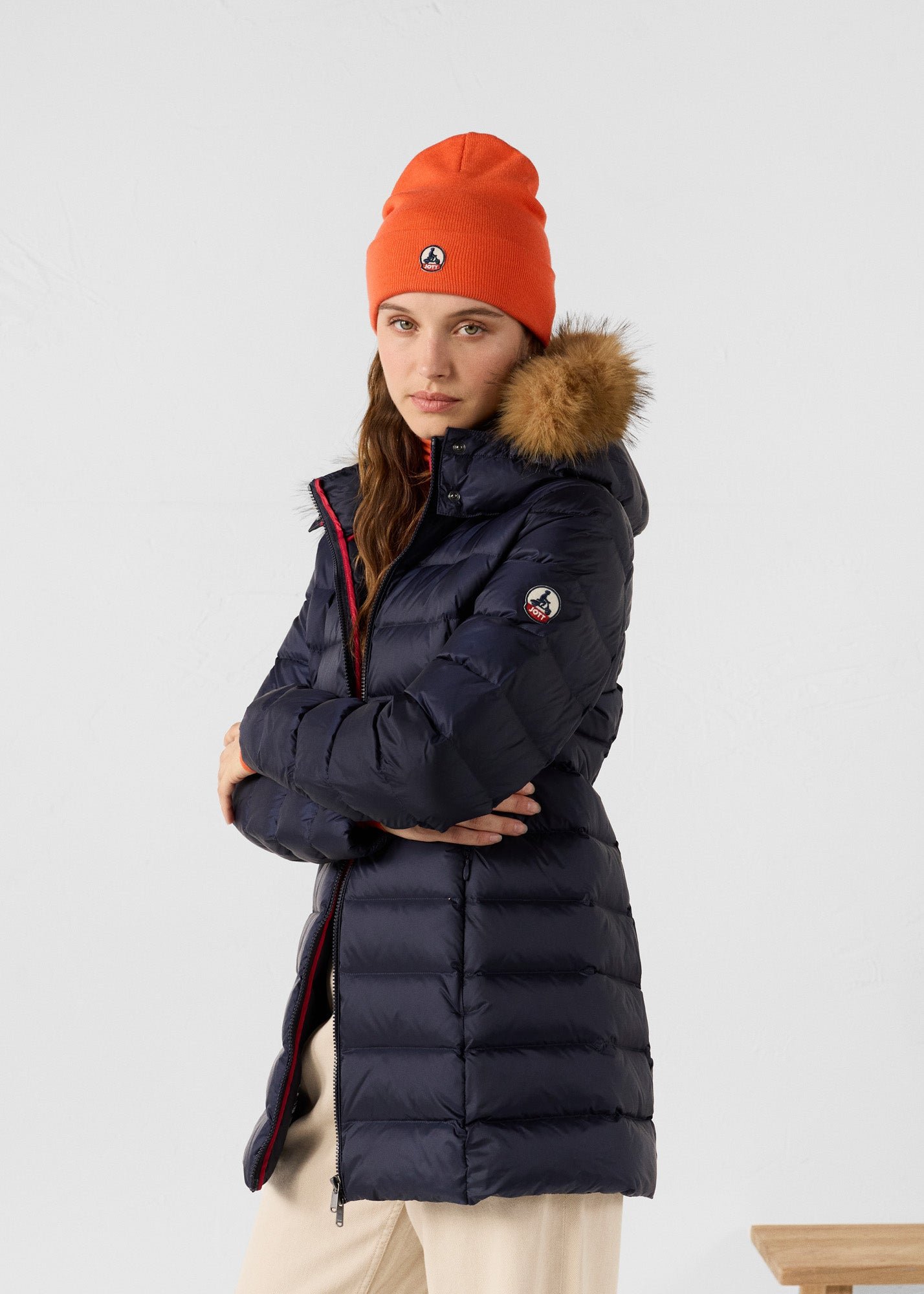 Mid-length puffer coat for extreme cold in pearl JOTT Blue