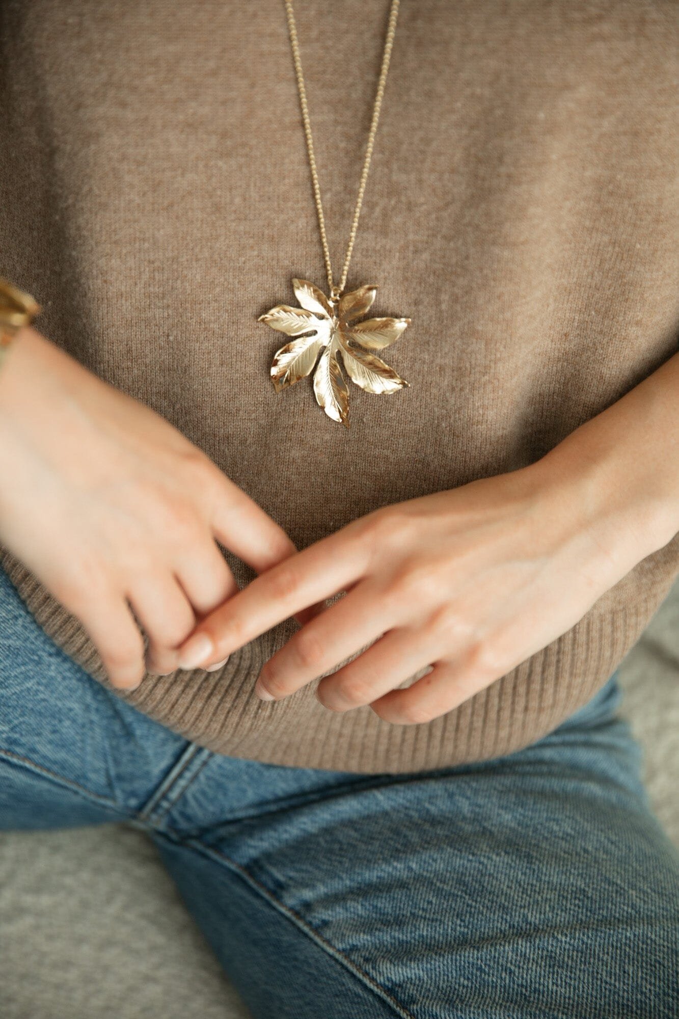 AGLAÉ - Long silver-plated flower necklace MONSIEUR SIMONE Golden