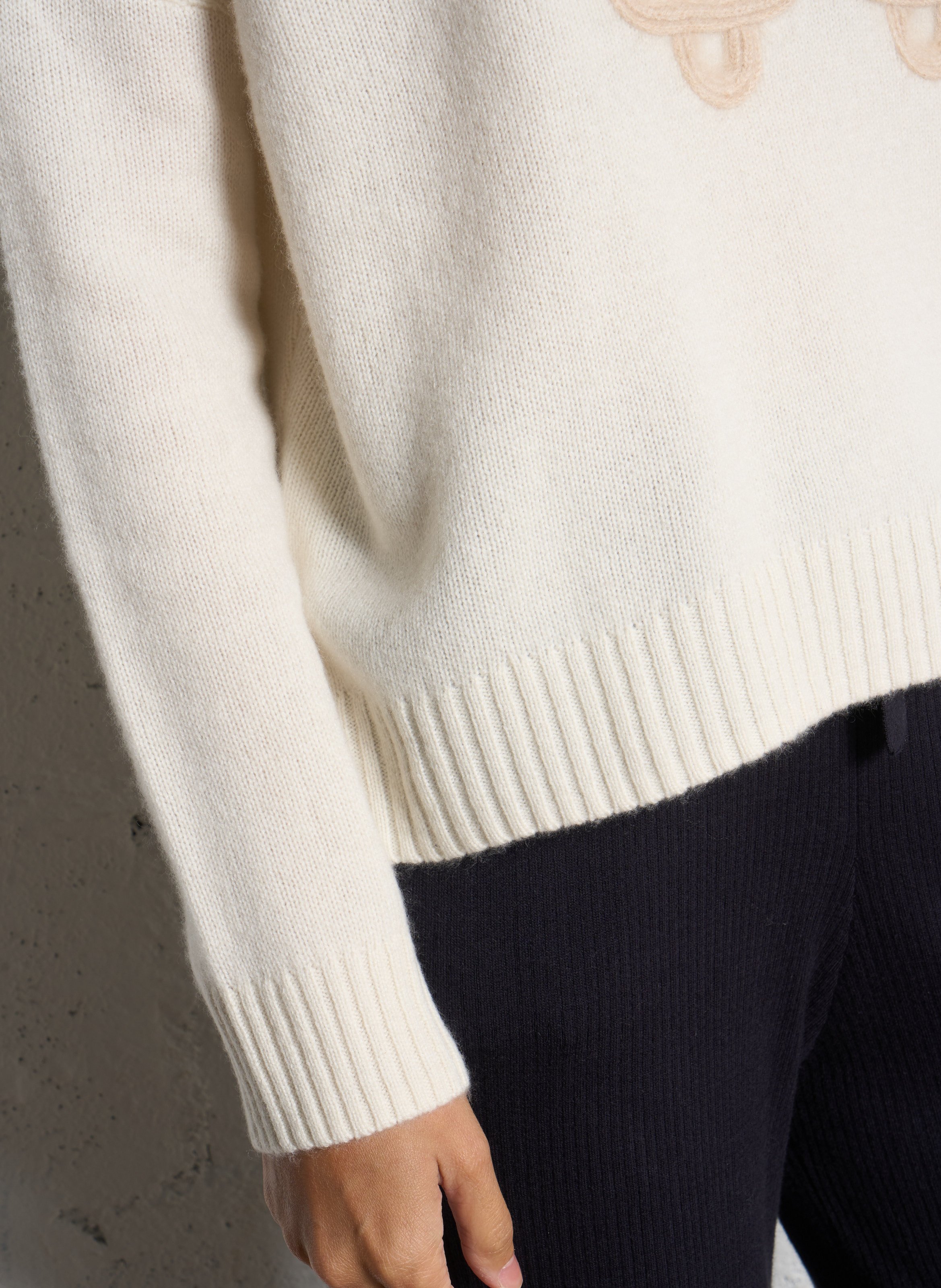 Pull ample col rond brodé en cachemire KUJTEN Beige