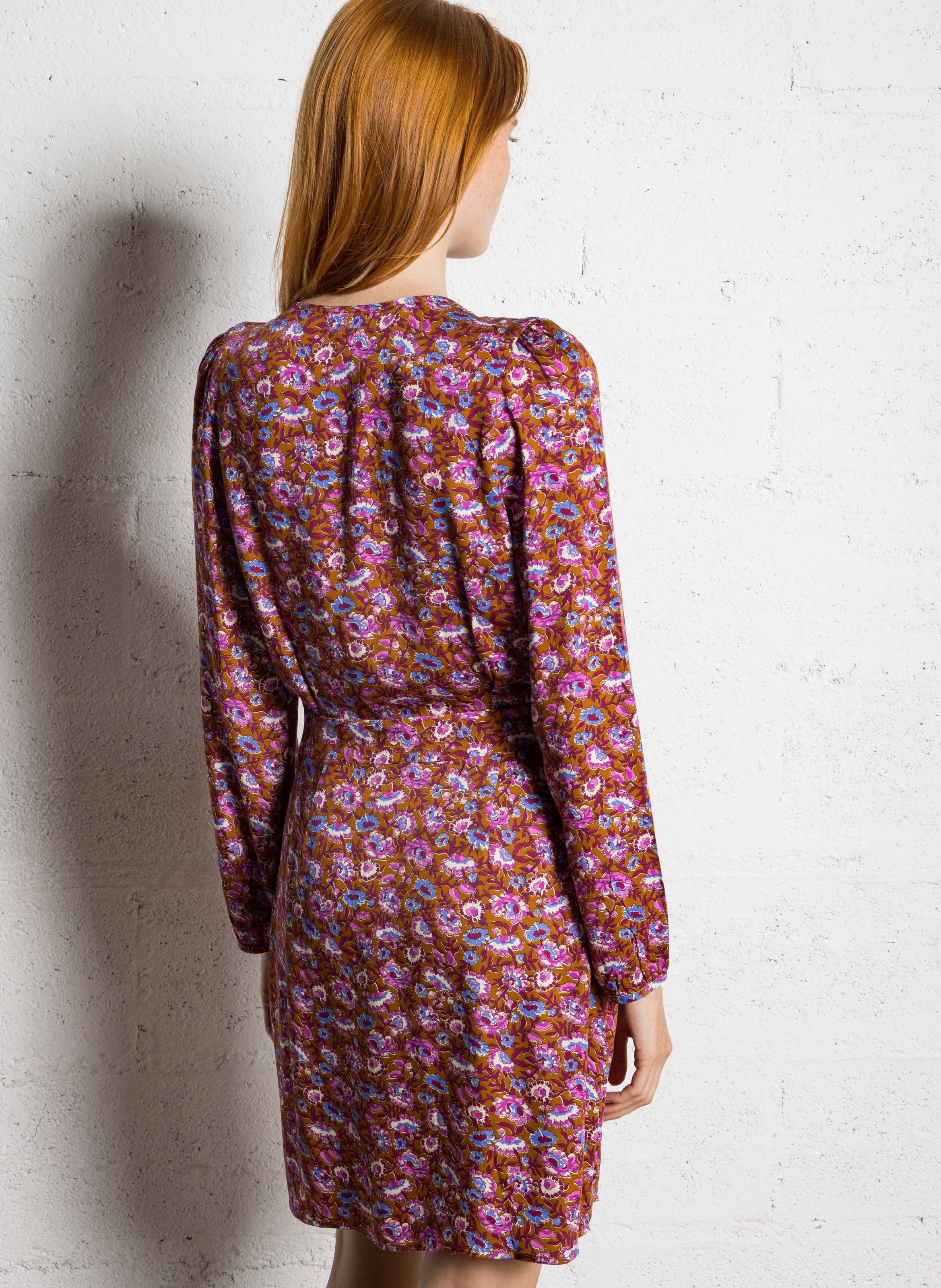 Robe courte col v à imprimé fleuri I CODE Marron