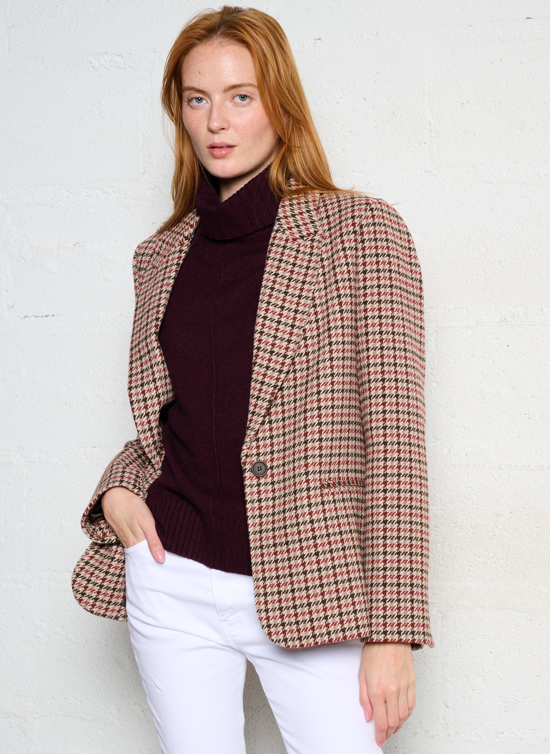 Veste de tailleur pied de poule SUD EXPRESS Rouge