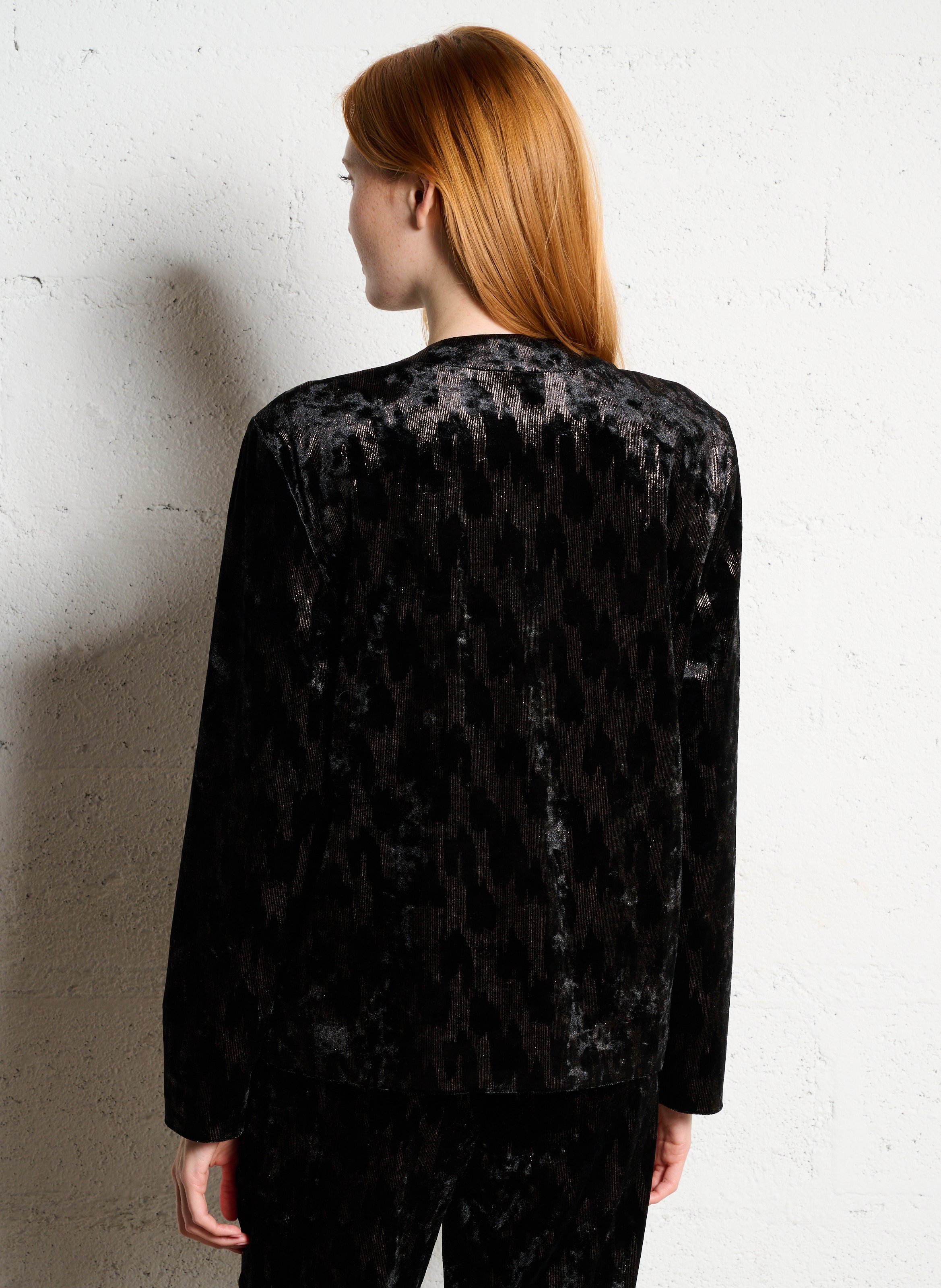Veste droite brillante en velours I CODE Noir