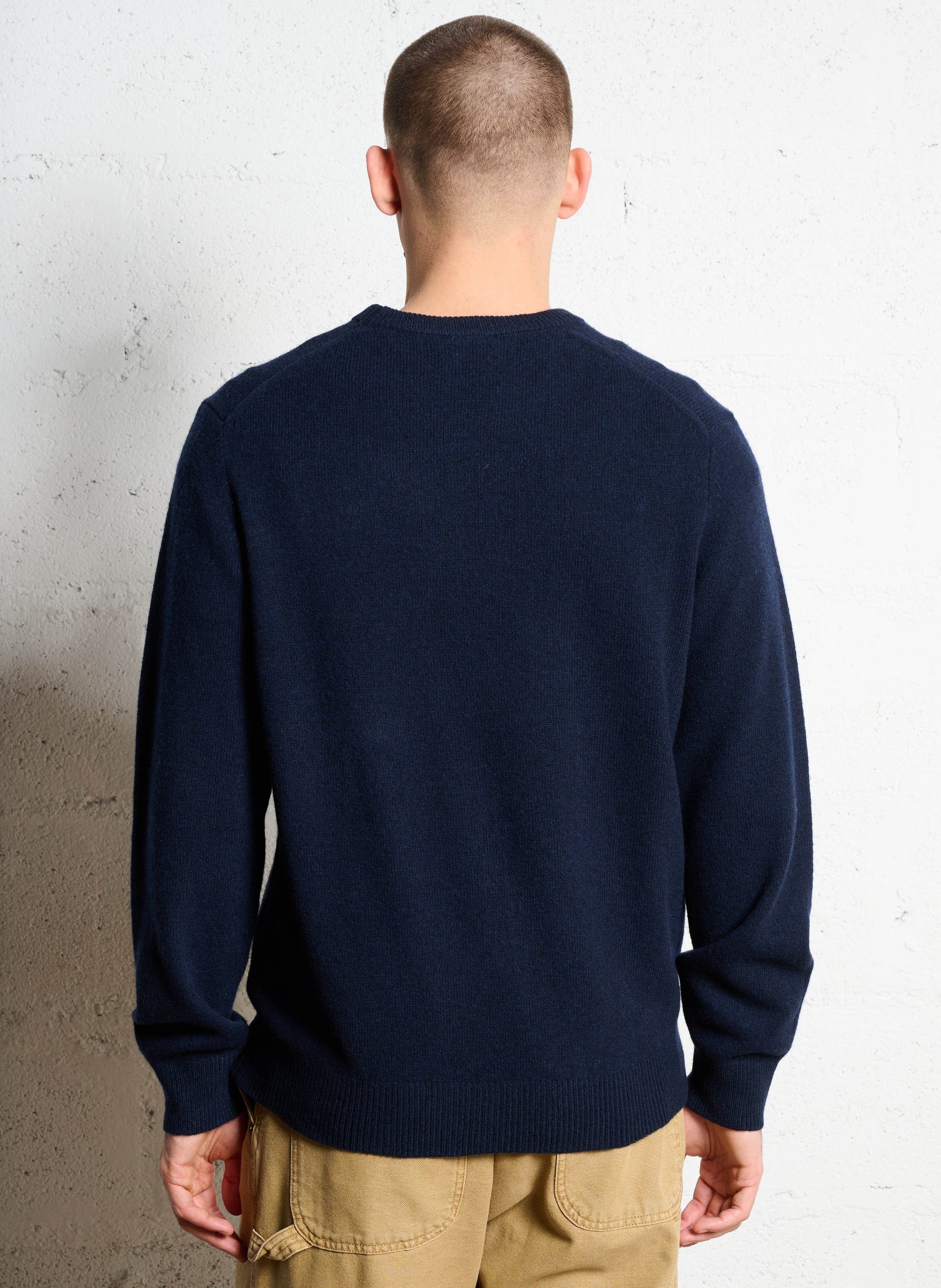 Pull col rond uni en laine HACKETT Bleu
