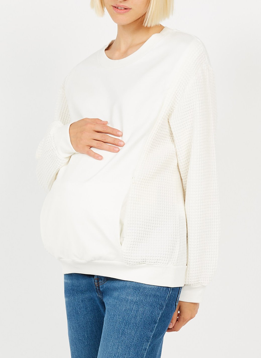 Long-sleeved cotton maternity top POLINA White