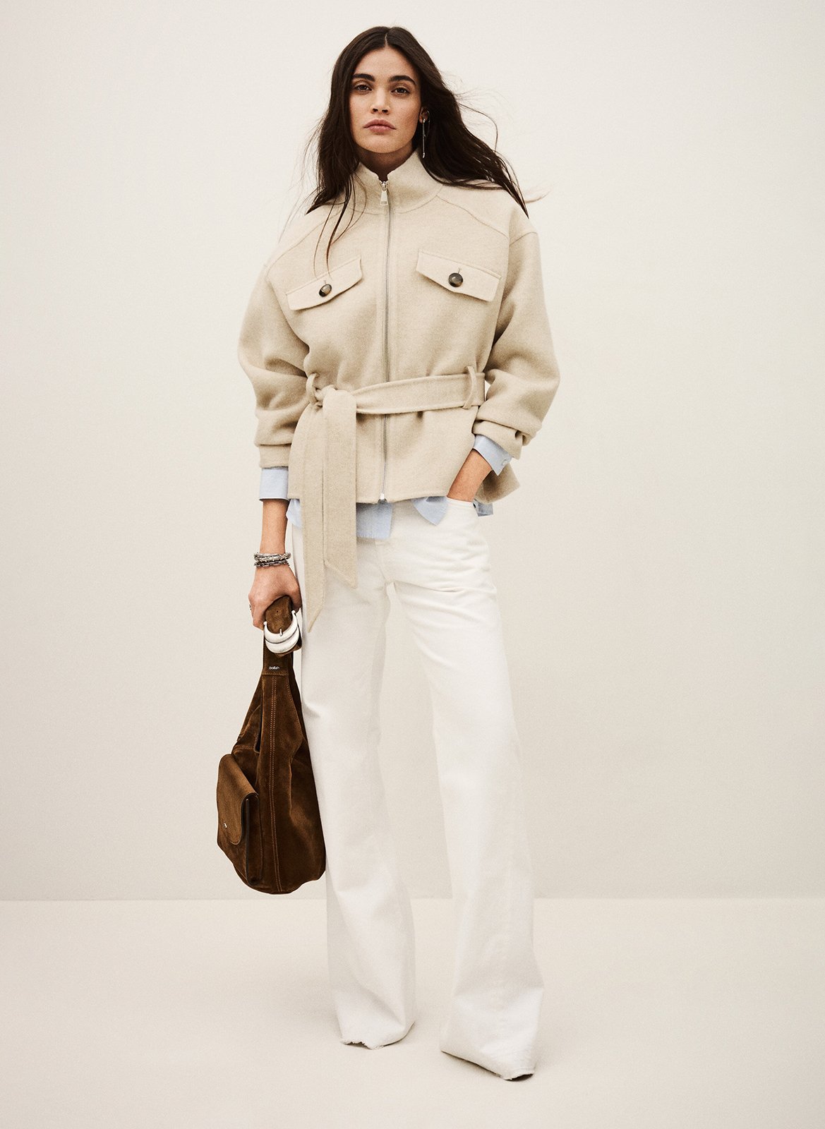 Wijde mantel van wolmix met ceintuur BA&SH Beige