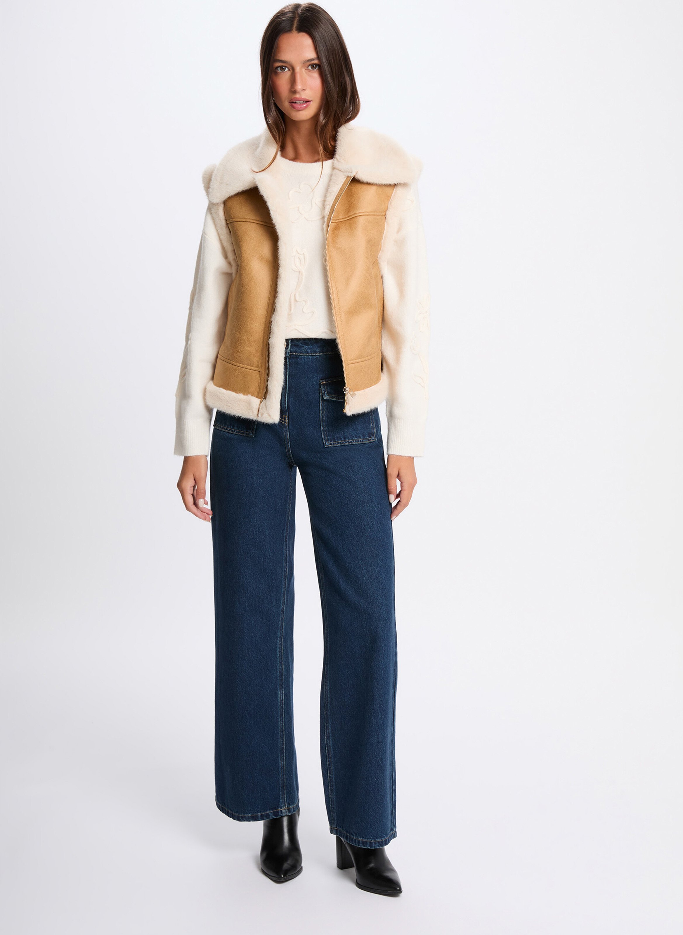 Veste sans manches zippée suède MORGAN Marron