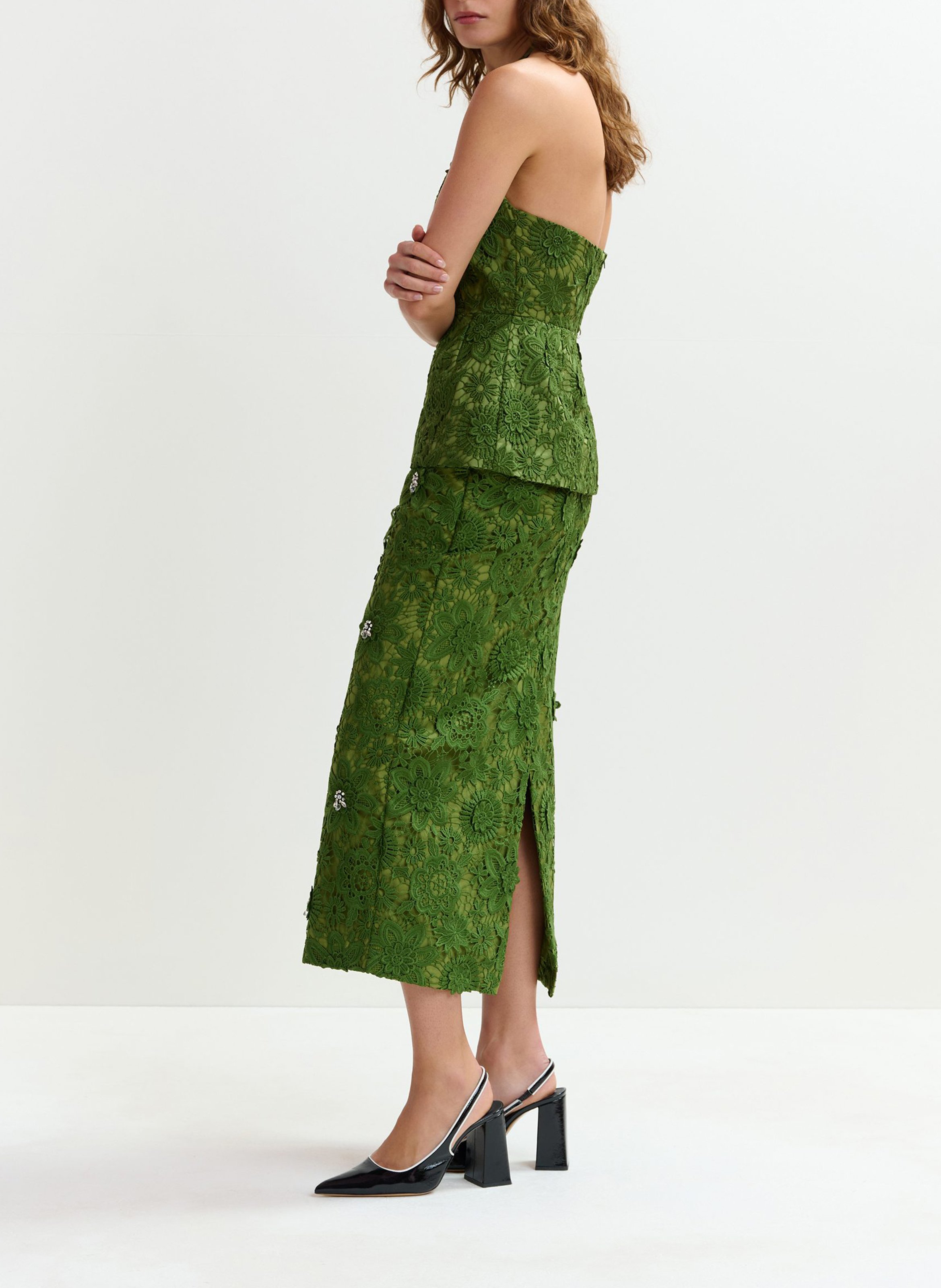 Floral lace midi pencil skirt ESSENTIEL ANTWERP Green