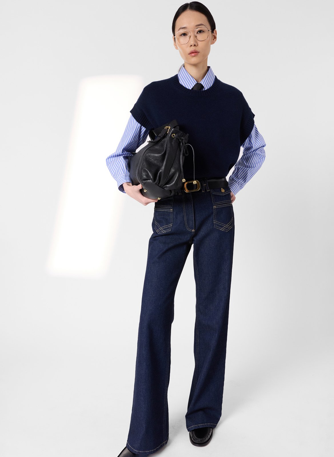 Pull droit col rond en cachemire Bleu