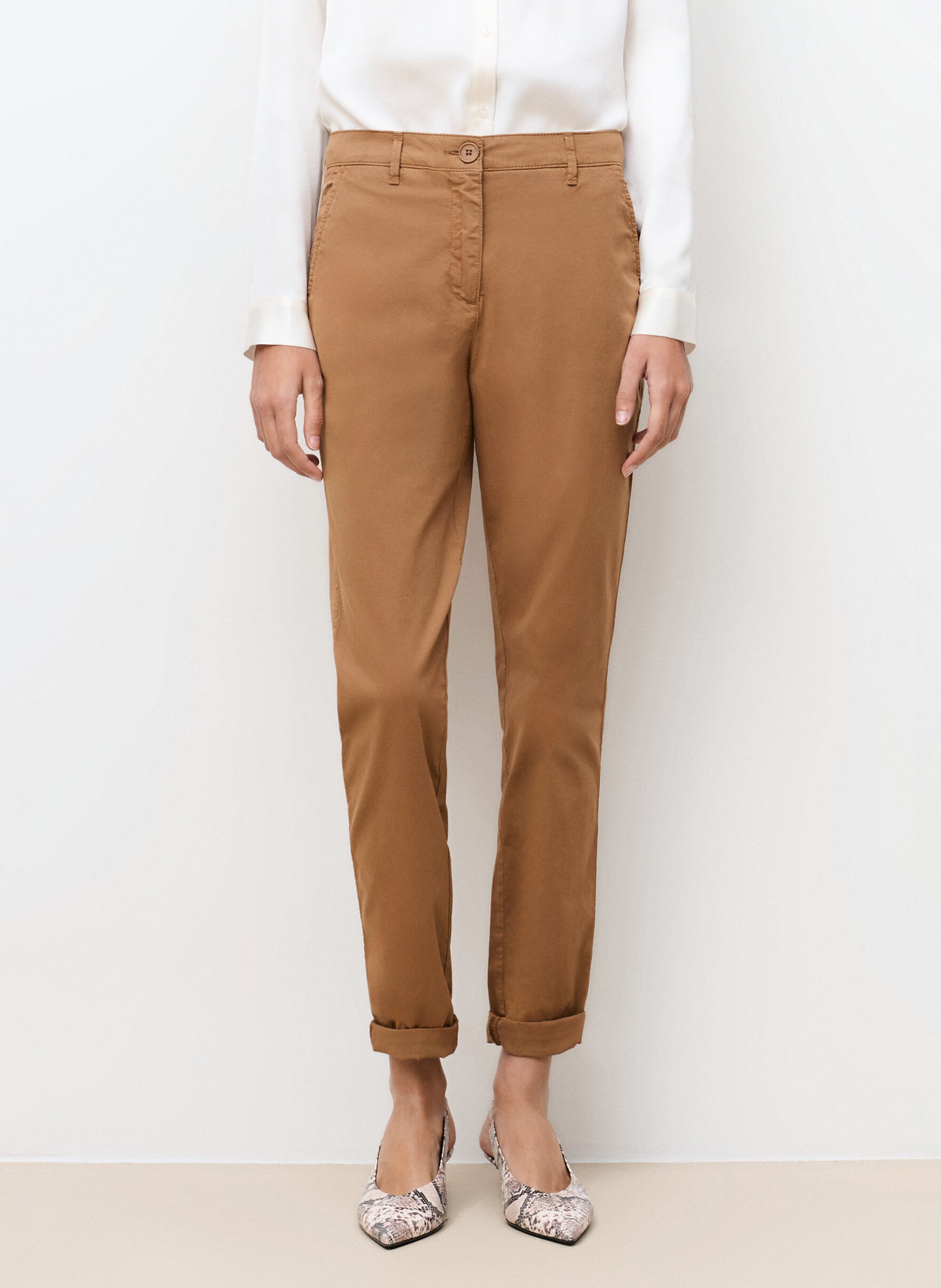Pantalon chino en coton mélangé  CAROLL Marron